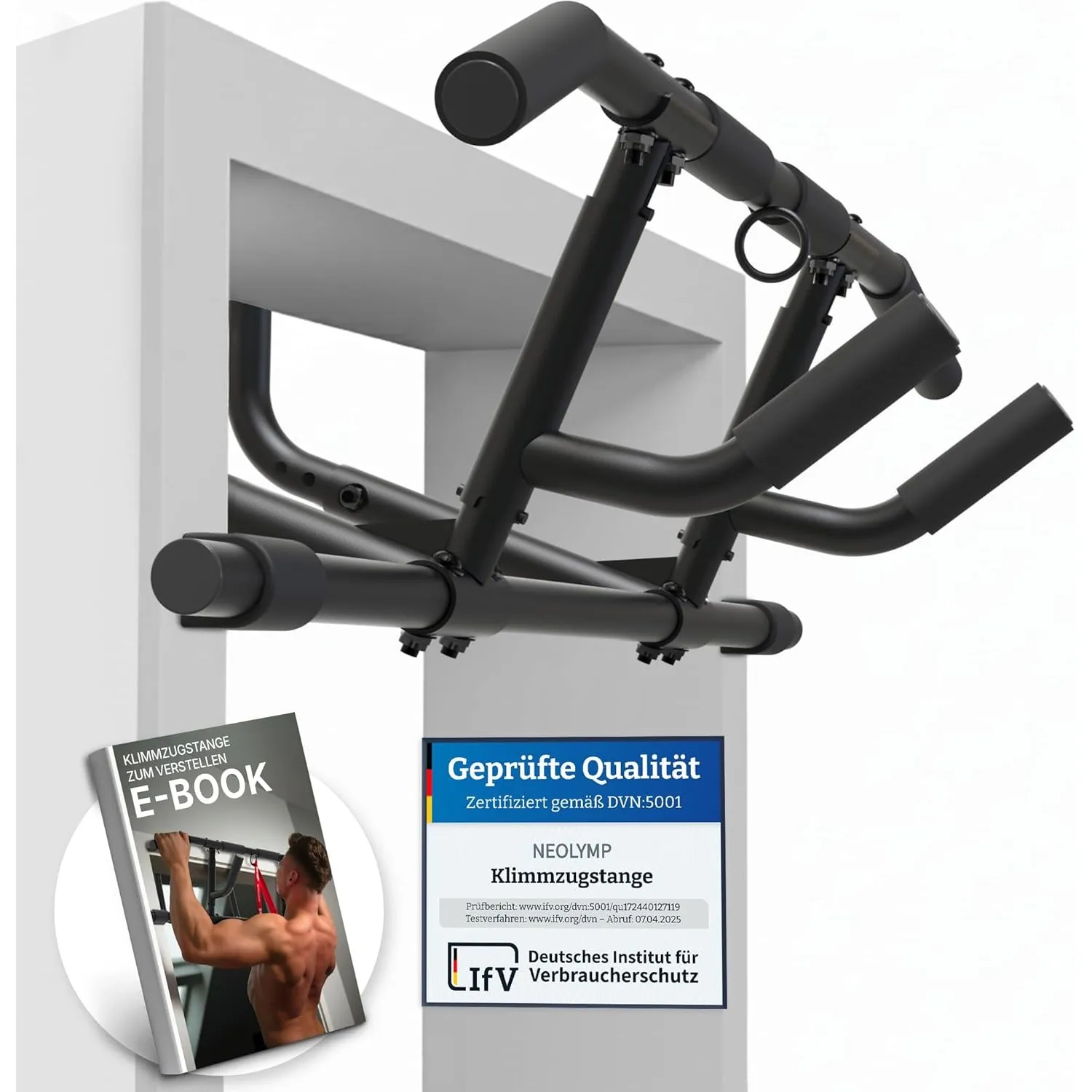 NEOLYMP Premium Klimmzugstange Türrahmen - Türreck mit einstellbarer Höhe, Breite & Tiefe 15–43 cm - Reckstange mit 150…