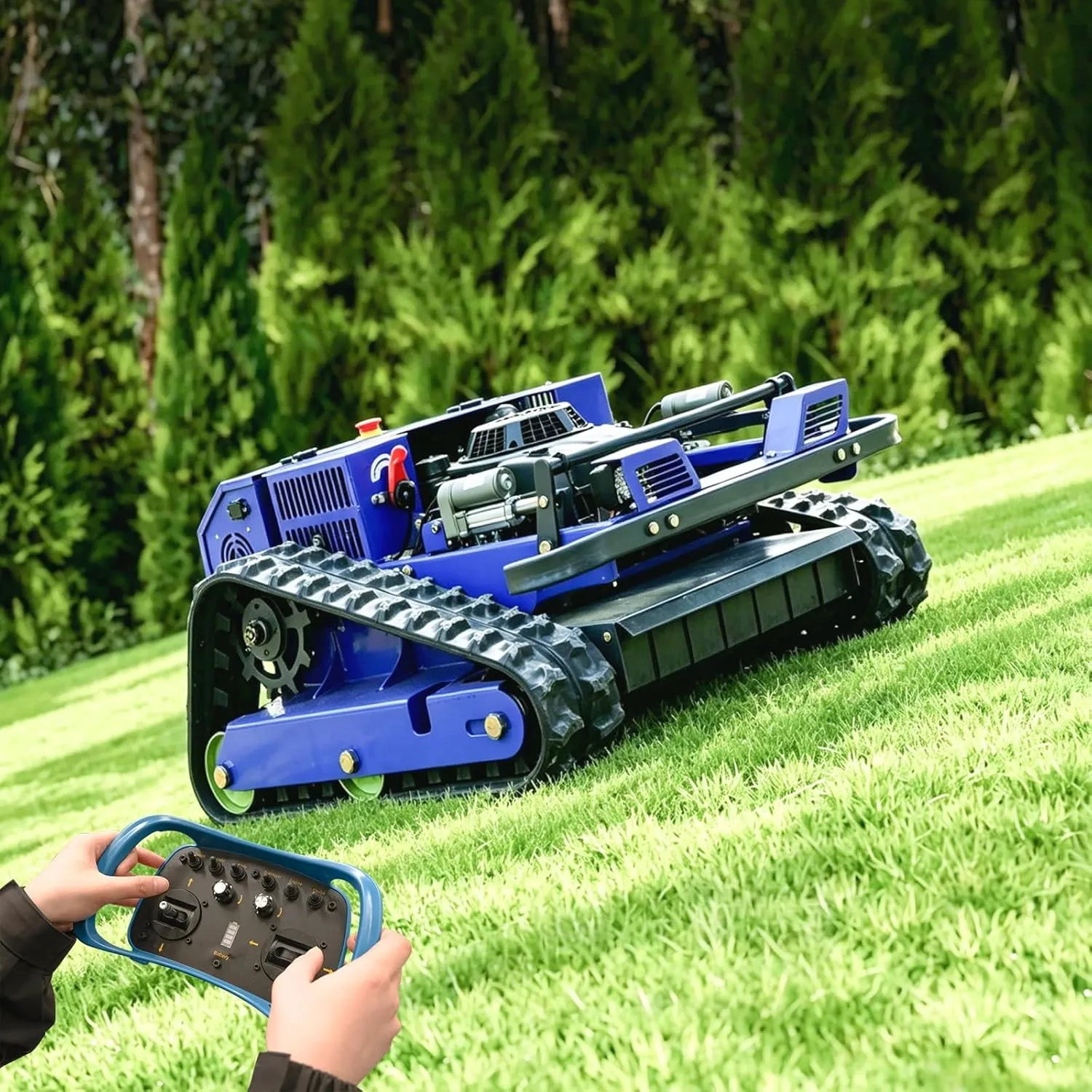 Mähroboter-Fernsteuerung Rasenmäher Raupenfahrwerk - 4x4 Hybrid Benzin/Elektro - 55cm Schnittbreite - Roboter Mäher für…