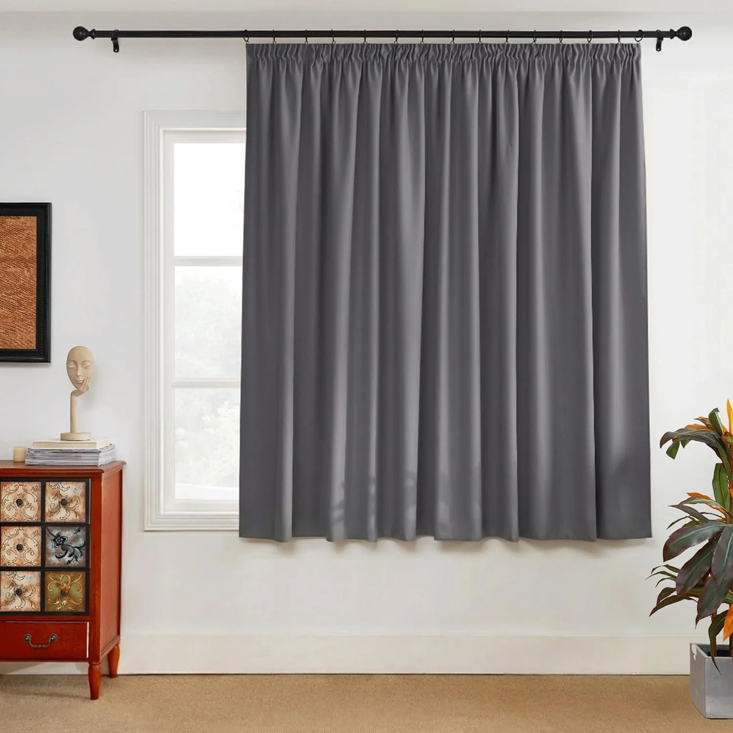 PONY DANCE Vorhang Blickdicht Kräuselband Schlafzimmer Gardinen für Große Fenster 1er Set H 160 x B 280 cm Grau, Verdun…