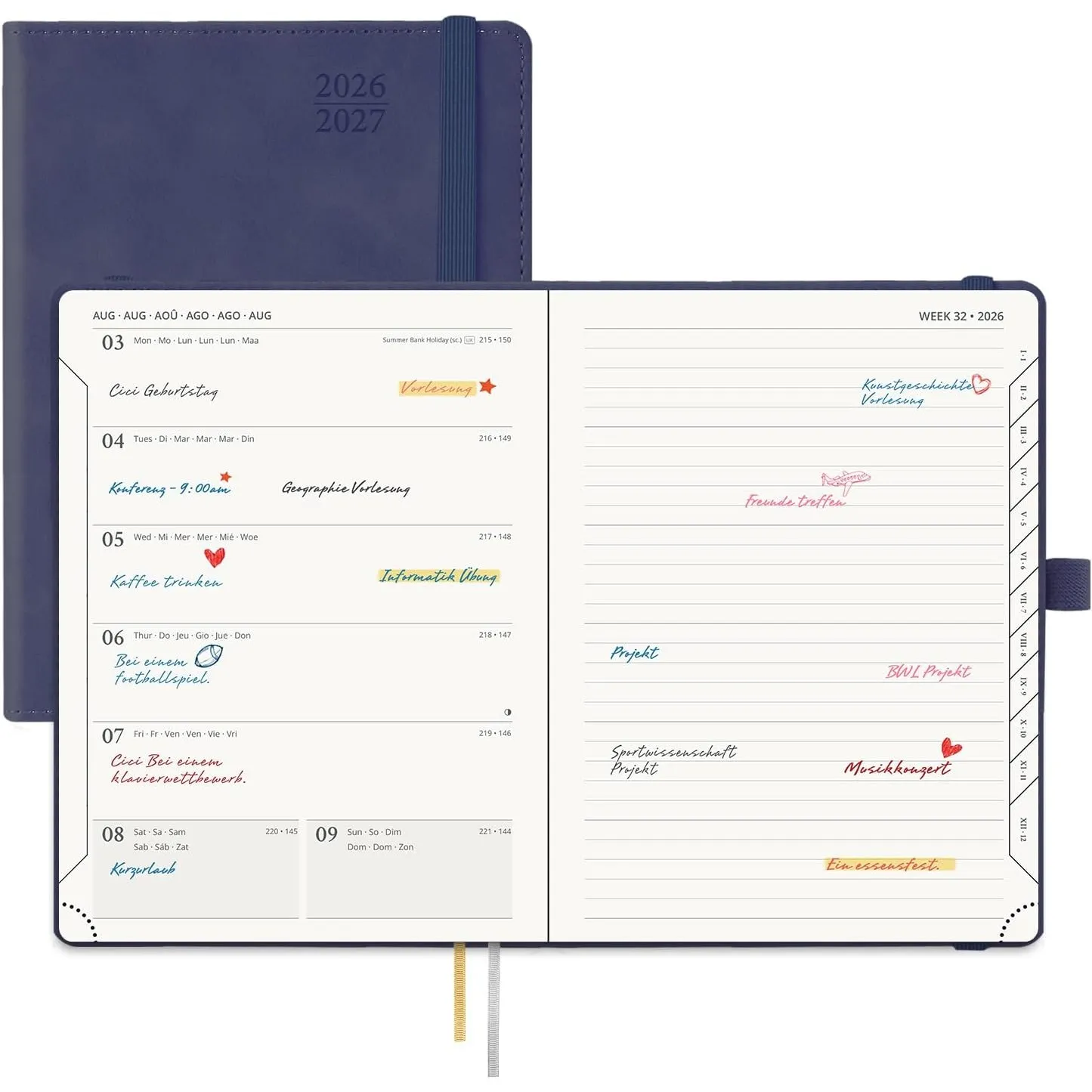 POPRUN Kalender 2026 2027 Softcover mit PU-Leder ca.A5(21,8 x 16,4cm)