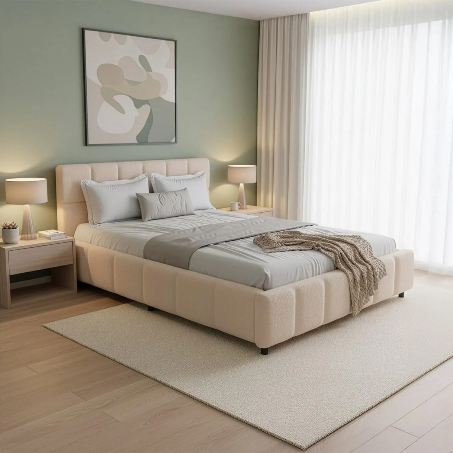 Juskys Polsterbett Florenz 140 x 200 cm – Bouclé, modernes Bett mit Kopf- & Fußteil, stabilem Holz- & Metallrahmen, Lat…