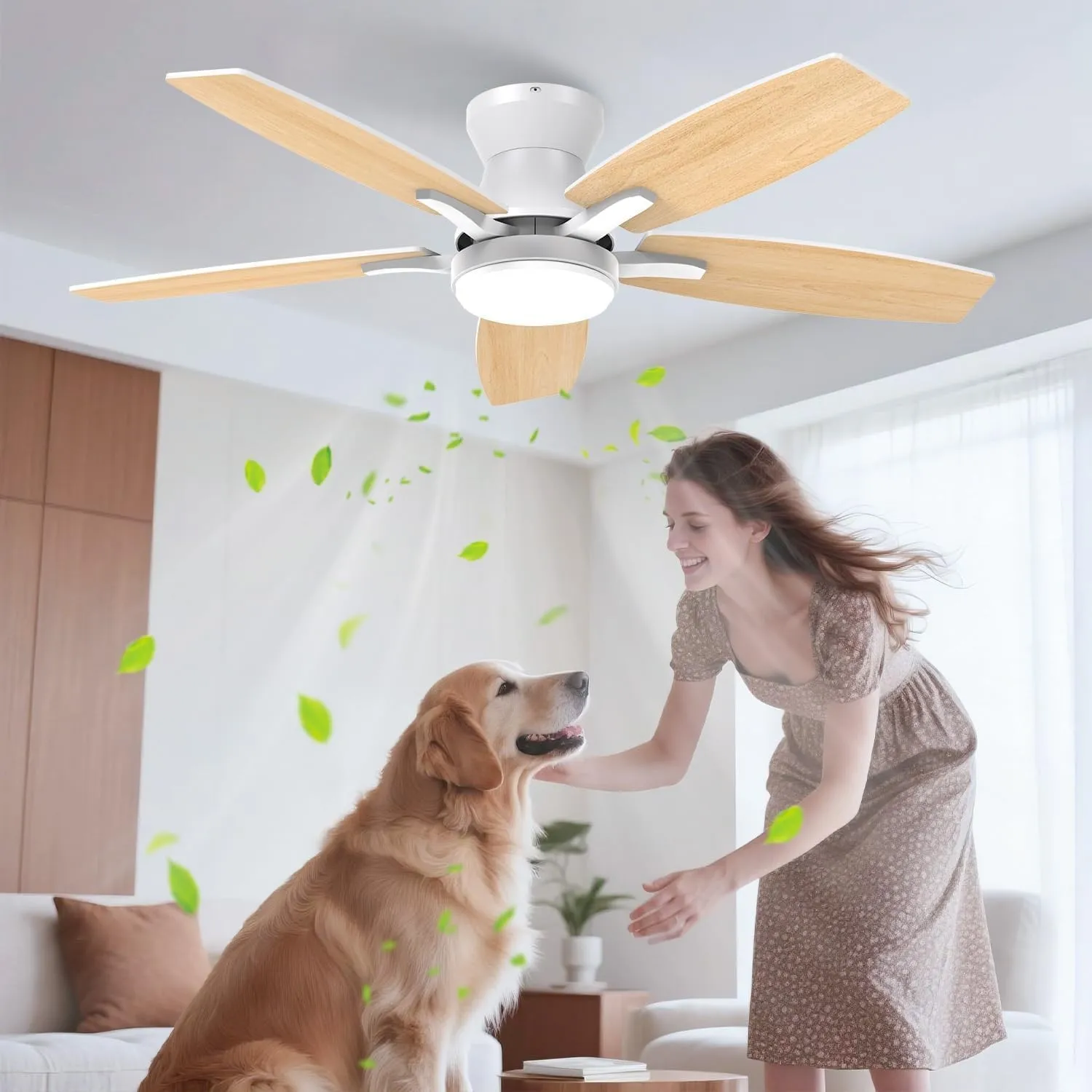 Airwit 106cm Leise Deckenventilator mit Beleuchtung und Fernbedienung, Doppelseitige Flügeln Deckenventilator mit Licht…