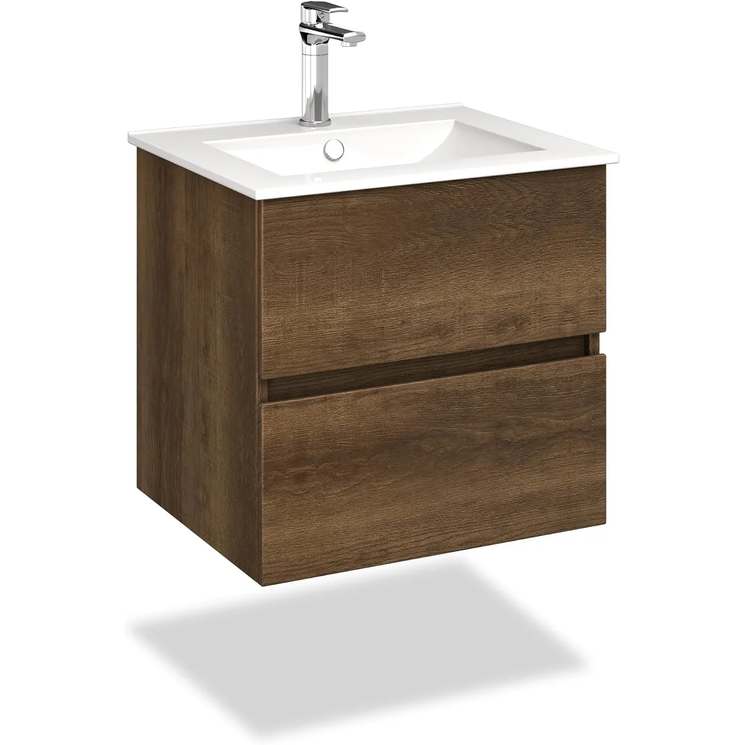 VILSTEIN Waschbecken mit Unterschrank – Set 80 cm Dunkelbraun – Waschbeckenunterschrank [Soft-Close SCHUBLADEN] & Keram…