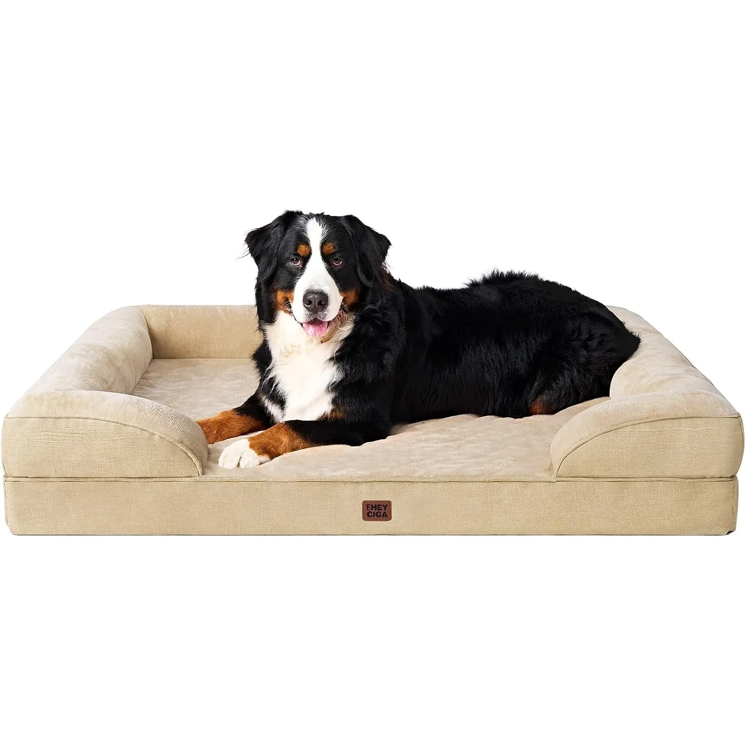 EHEYCIGA Orthopädisches Hundebett Grosse Hunde, 132x104cm, Hellbraun | Orthopädischer Eierkistenschaum, Waschbarer und …