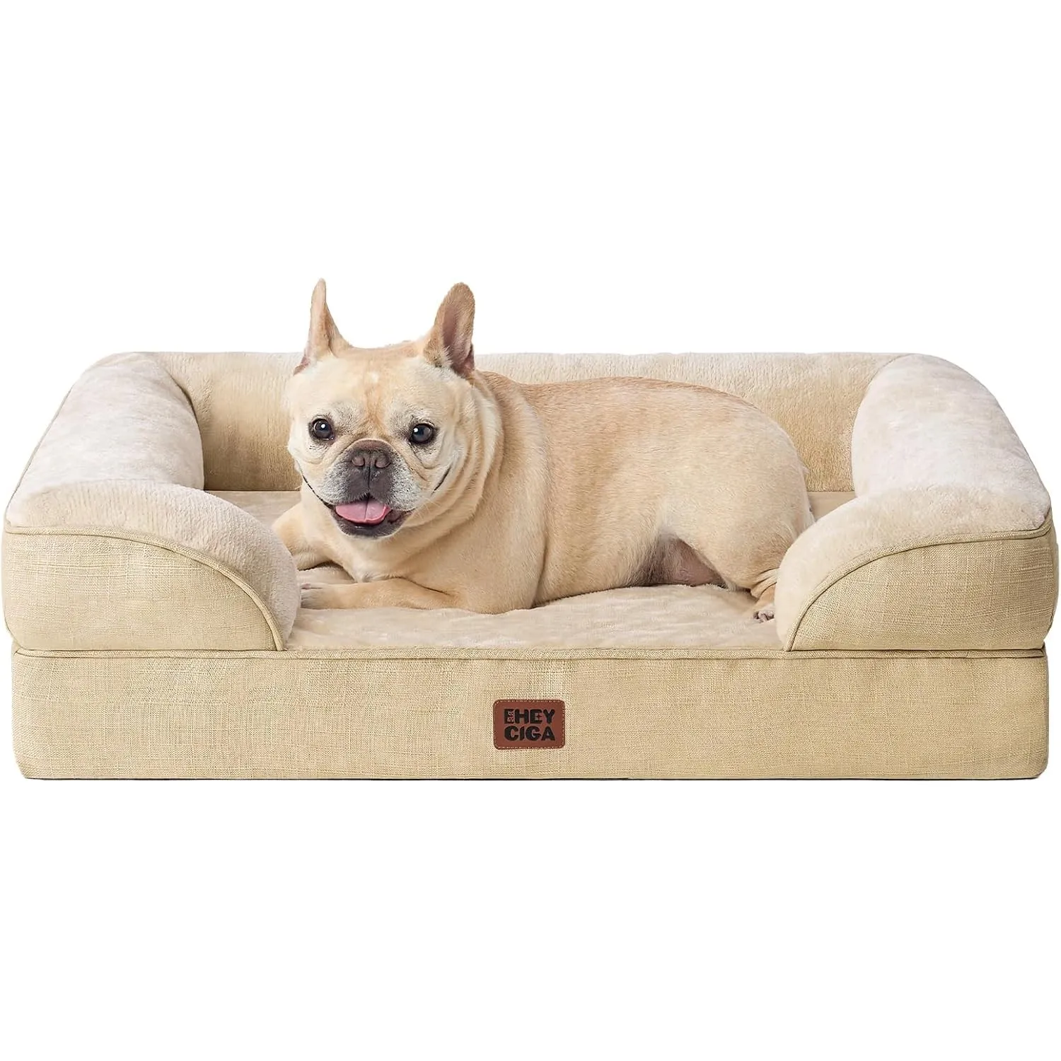 EHEYCIGA Orthopädisches Hundebett Kleine Hunde, 76x51cm, Hellbraun | Orthopädischer Eierkistenschaum, Waschbarer und Wa…