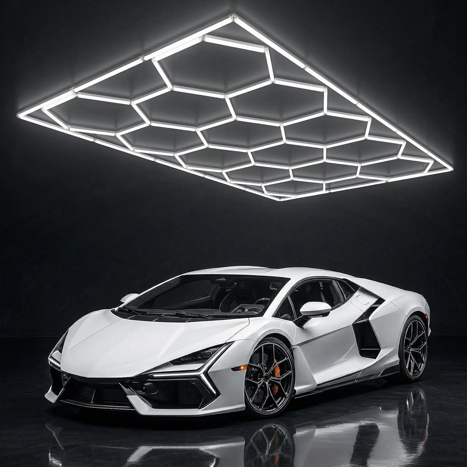 ALLYES LED Hexagon Werkstattbeleuchtung, 538W 64560LM 6500K Deckenleuchte, 14 Waben Garagenlampe mit Rechteck-Rahmen, D…
