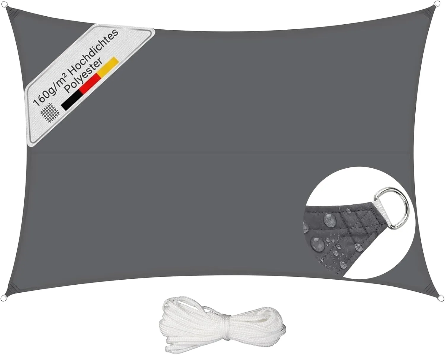 Sunula Waterproof Sun Sail, 3 x 5 m, Rectangular, High Density PES 160 g/m², with Circumferential Webbing & Stainless S…