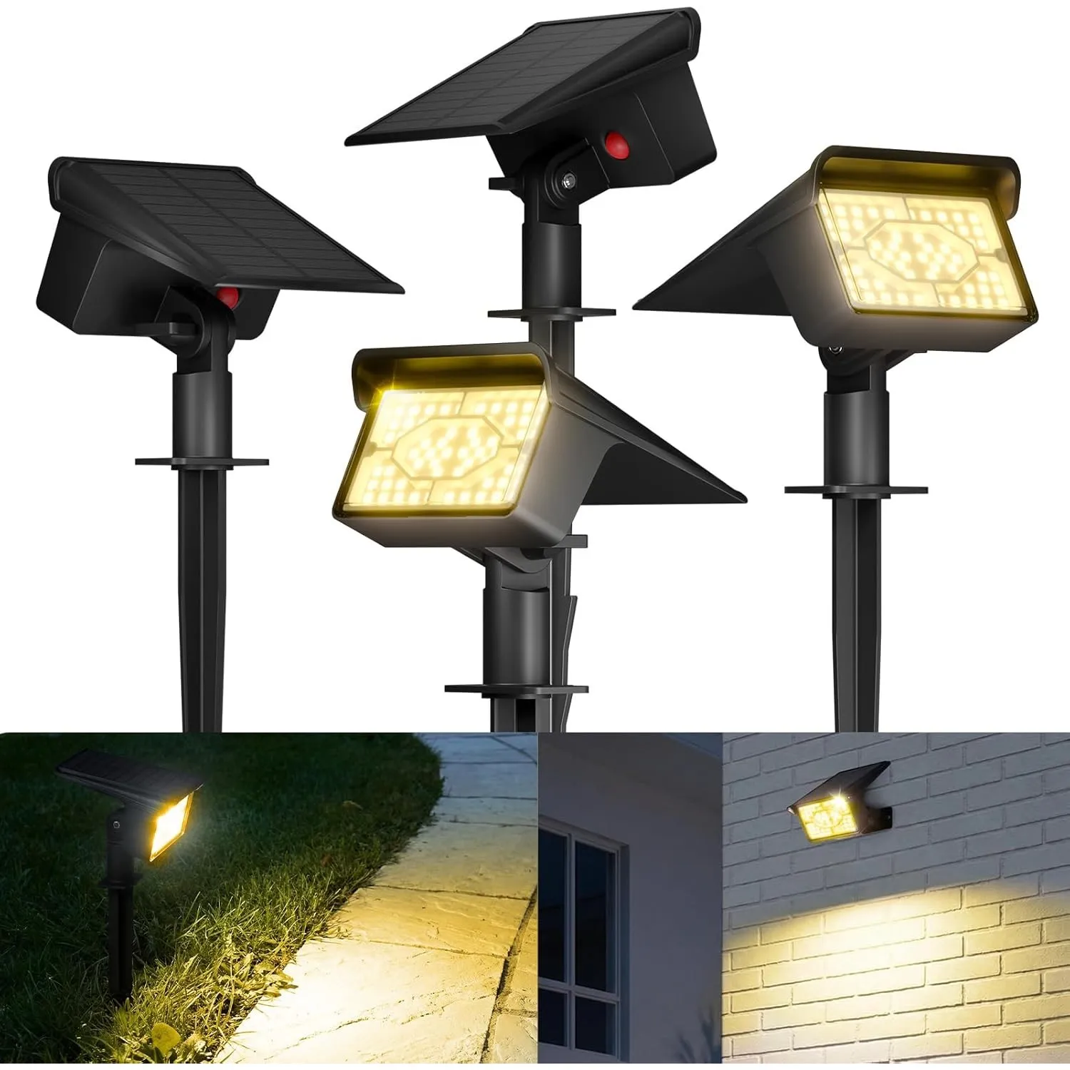 FLOWood Solarlampen für Außen Garten, 3000K Warmweiß Solar Strahler 4 Stück, 1500mAh IP68 Wasserdicht, 3 Helligkeitsmod…