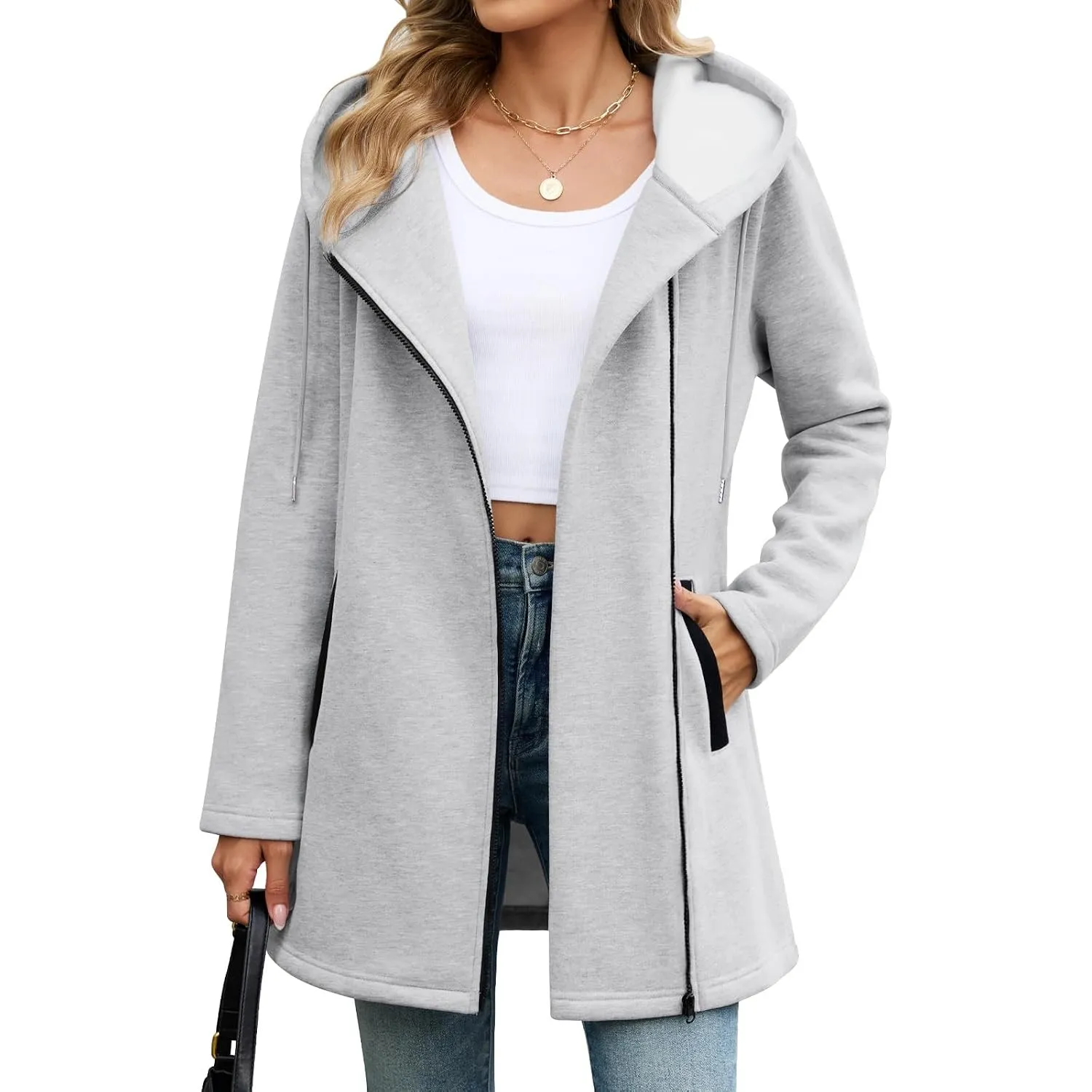 Vancavoo Fleecejacke Damen Sweatjacke mit Kapuze Übergangsjacke