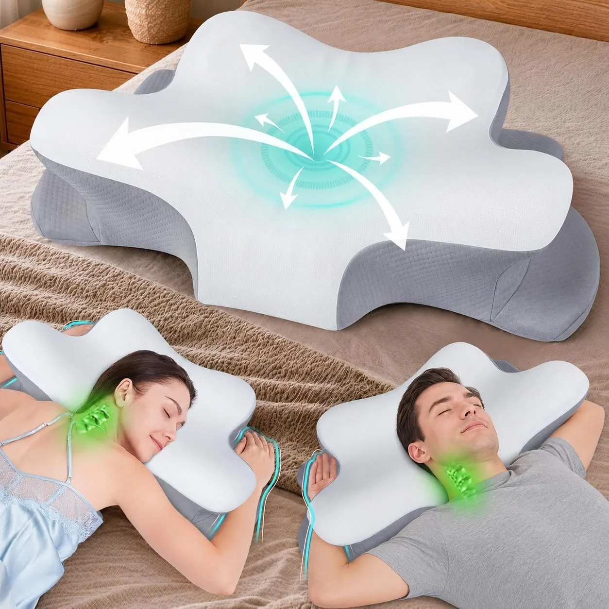 Nackenstützkissen, Ergonomisches Memory Foam Kopfkissen, Höhenverstellbares Schmetterlingskissen mit kühlendem Bezug fü…