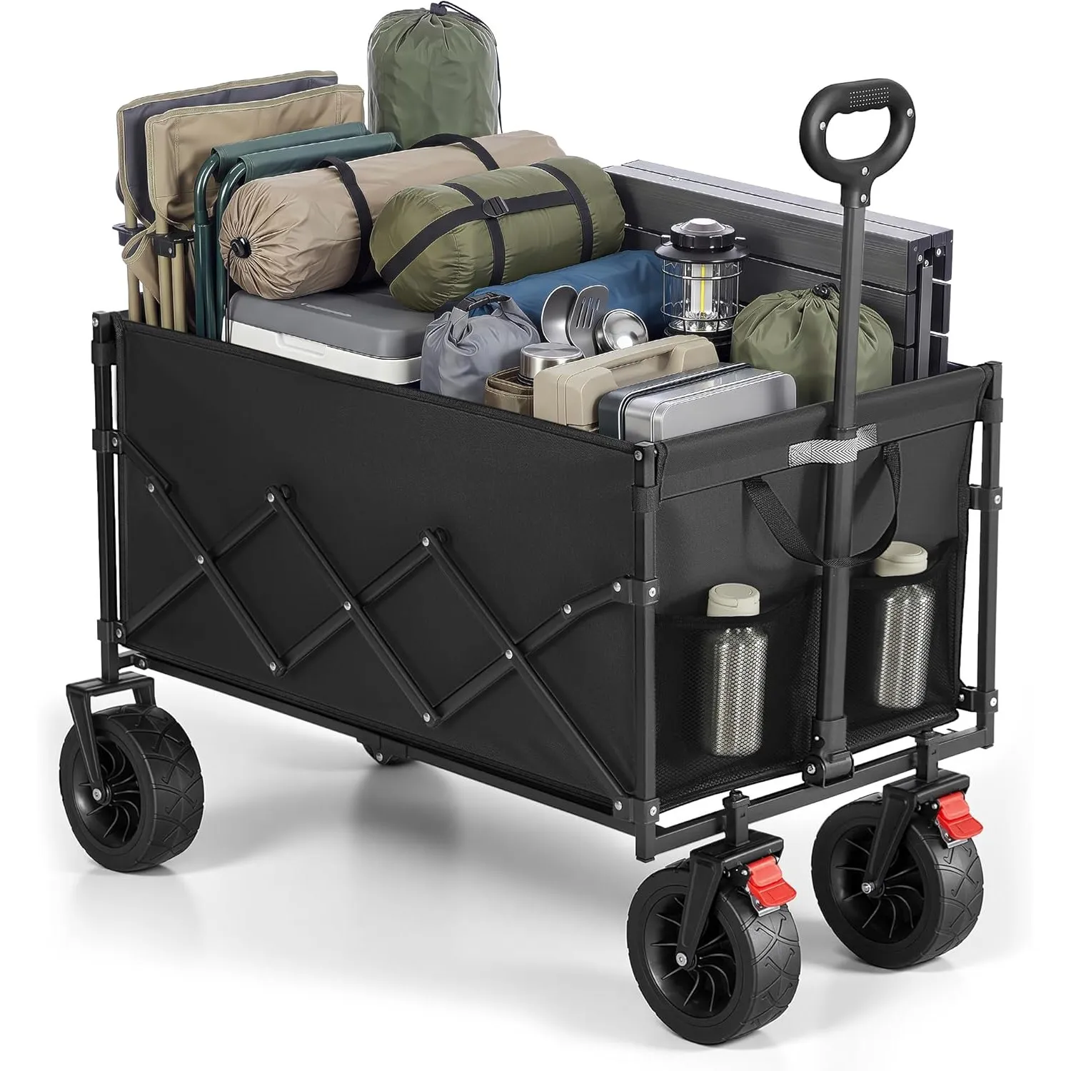 SONGMICS Kleiner Handwagen faltbar, Gartenwagen, kompakt, mit Griff, mit 4 verstärkten Rollen, Davon 2 Universalräder, …