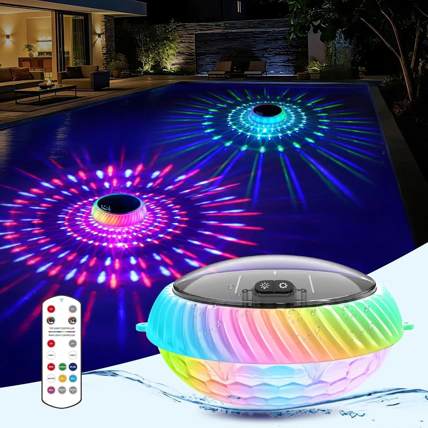 AearKing Poolbeleuchtung Schwimmende, RGB Pool Lichter Schwimmend Solar mit Fernbedienung, Pool Beleuchtung mit Lichter…