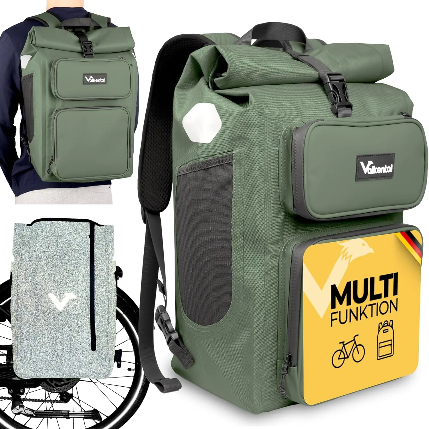Valkental - 2in1 Fahrradtasche & Rucksack kombiniert [28L Volumen] wasserdichte Gepäckträgertasche mit abschließbarer B…