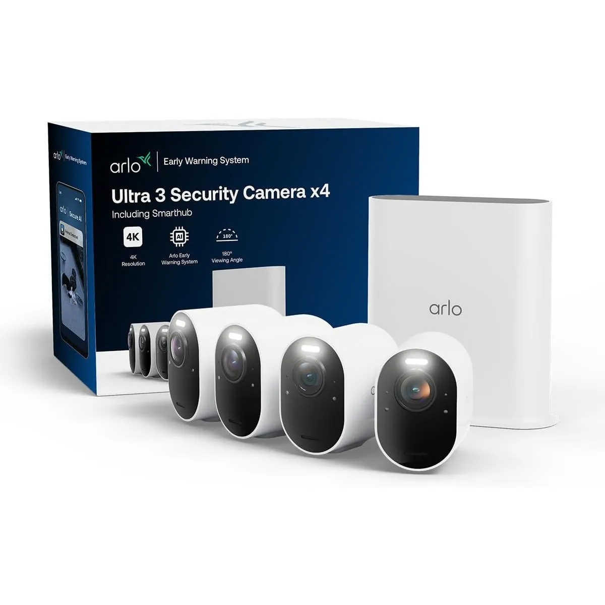 Arlo Ultra 3 Überwachungskamera Aussen WLAN, Kabellos, 4K UHD, KI-Erkennung, Auto-Tracking, Farb-Nachtsicht, Zwei-Wege-…