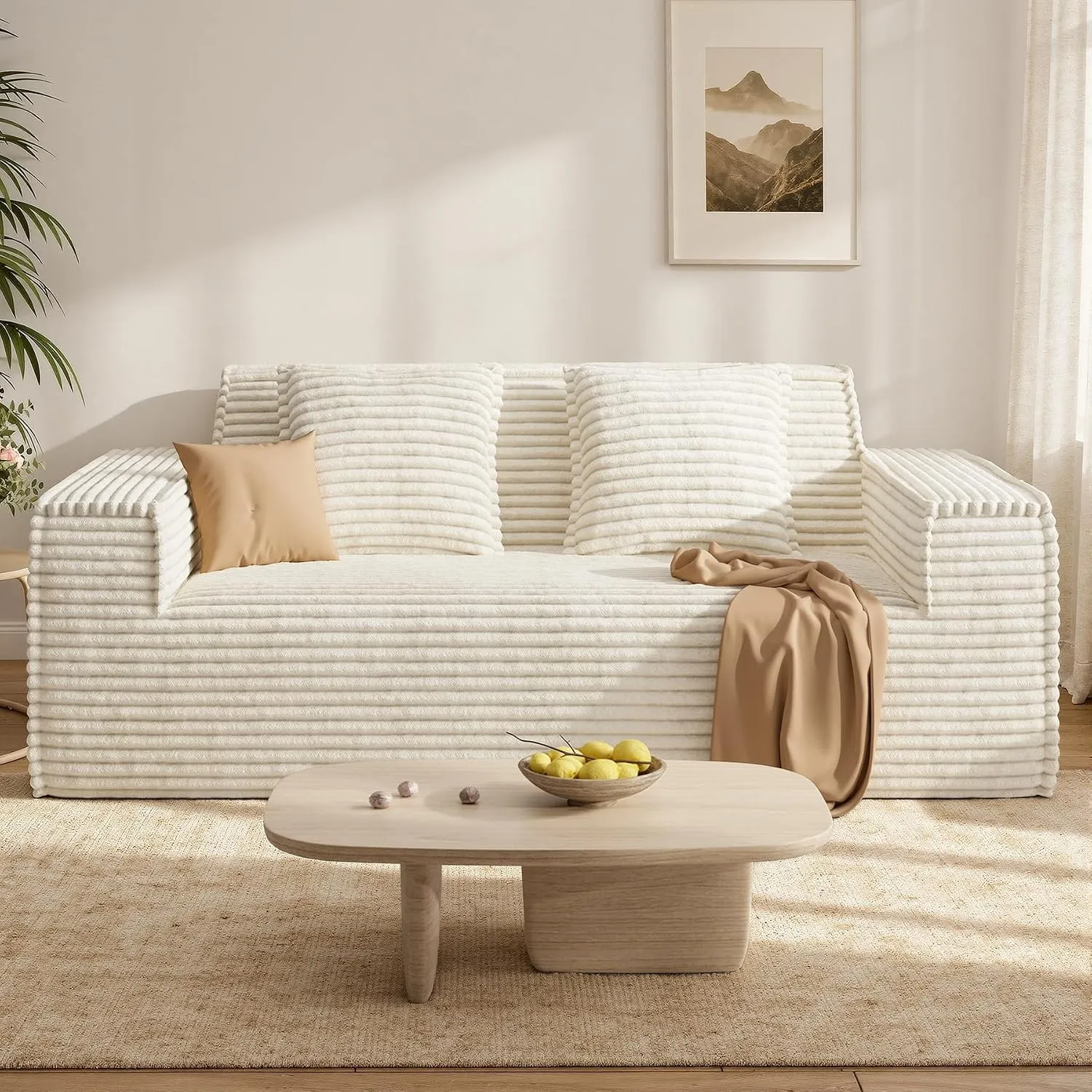 Sofa mit Schlaffunktion 190cm 2-3 Sitzer Boneless Couch Beige
