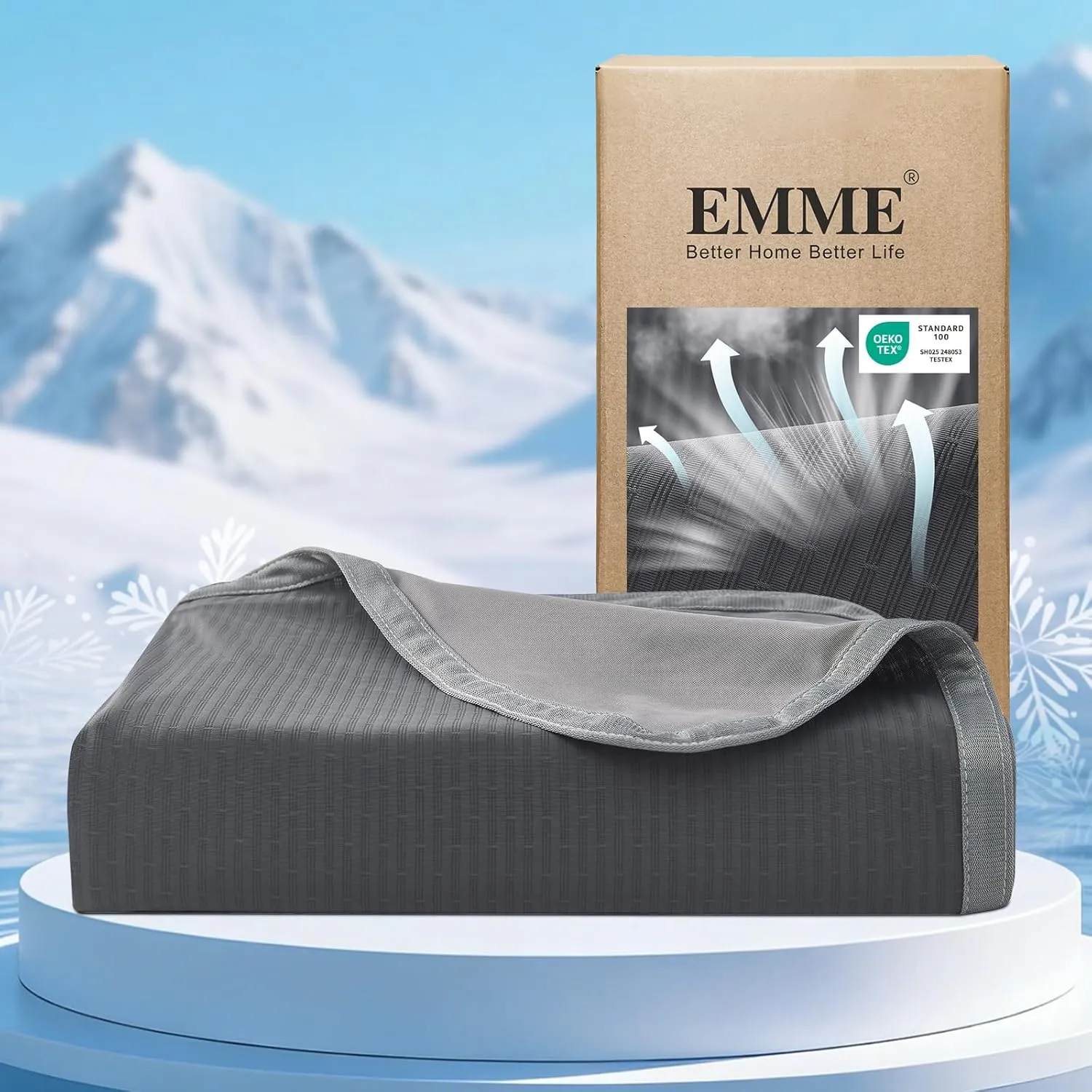EMME Cooling Blanket, Arc-Chill Q-Max > 0.5, 228 x 228 cm, 2-in-1 Double-Sided Fine Stripes Summer Blanket, Lightweight…