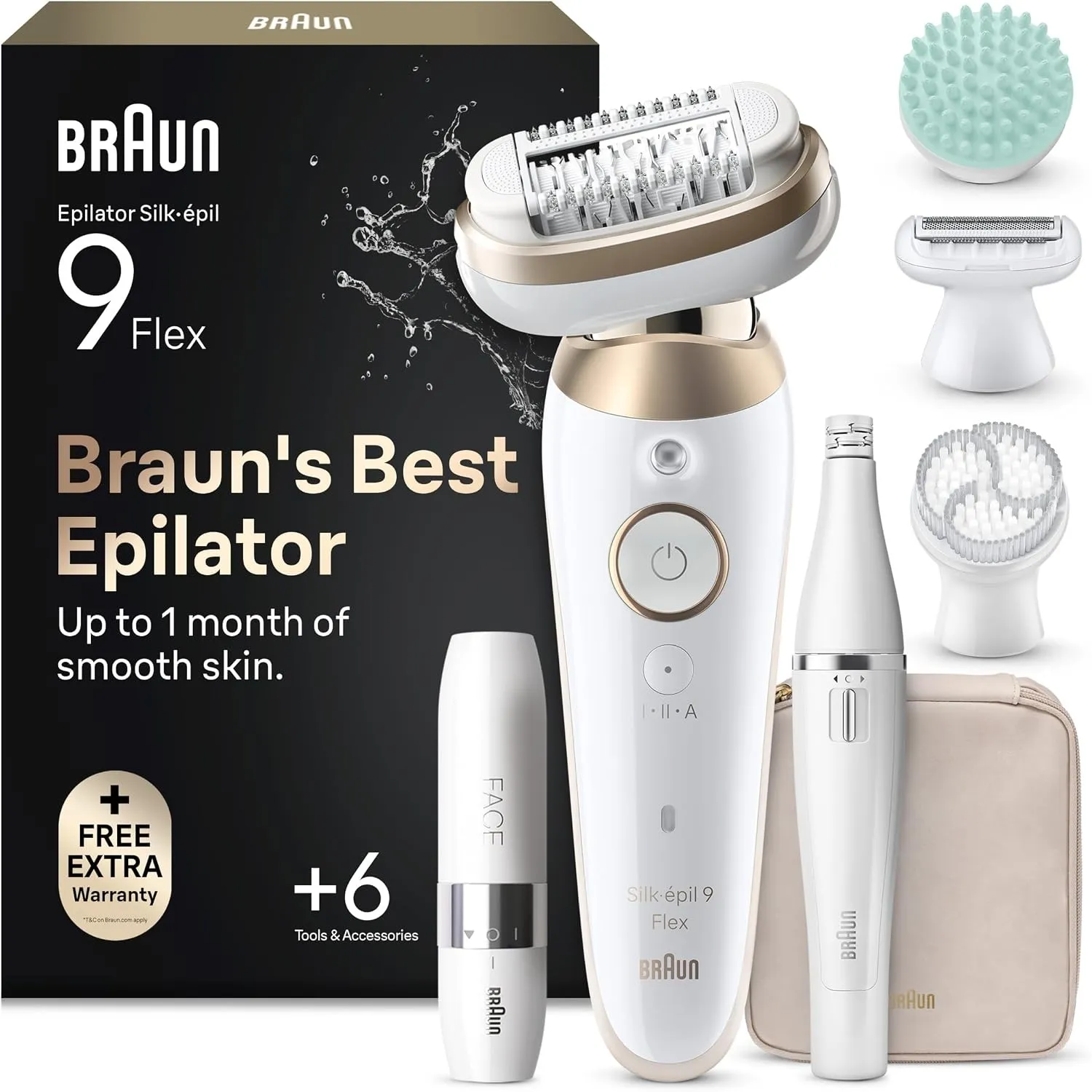 Braun Epilierer Damen Silk·épil 9 Flex SkinSpa, 9-681 3D, Wasserdicht, Gold All-in-One Set, 360° Kopf für Eine Einfache…