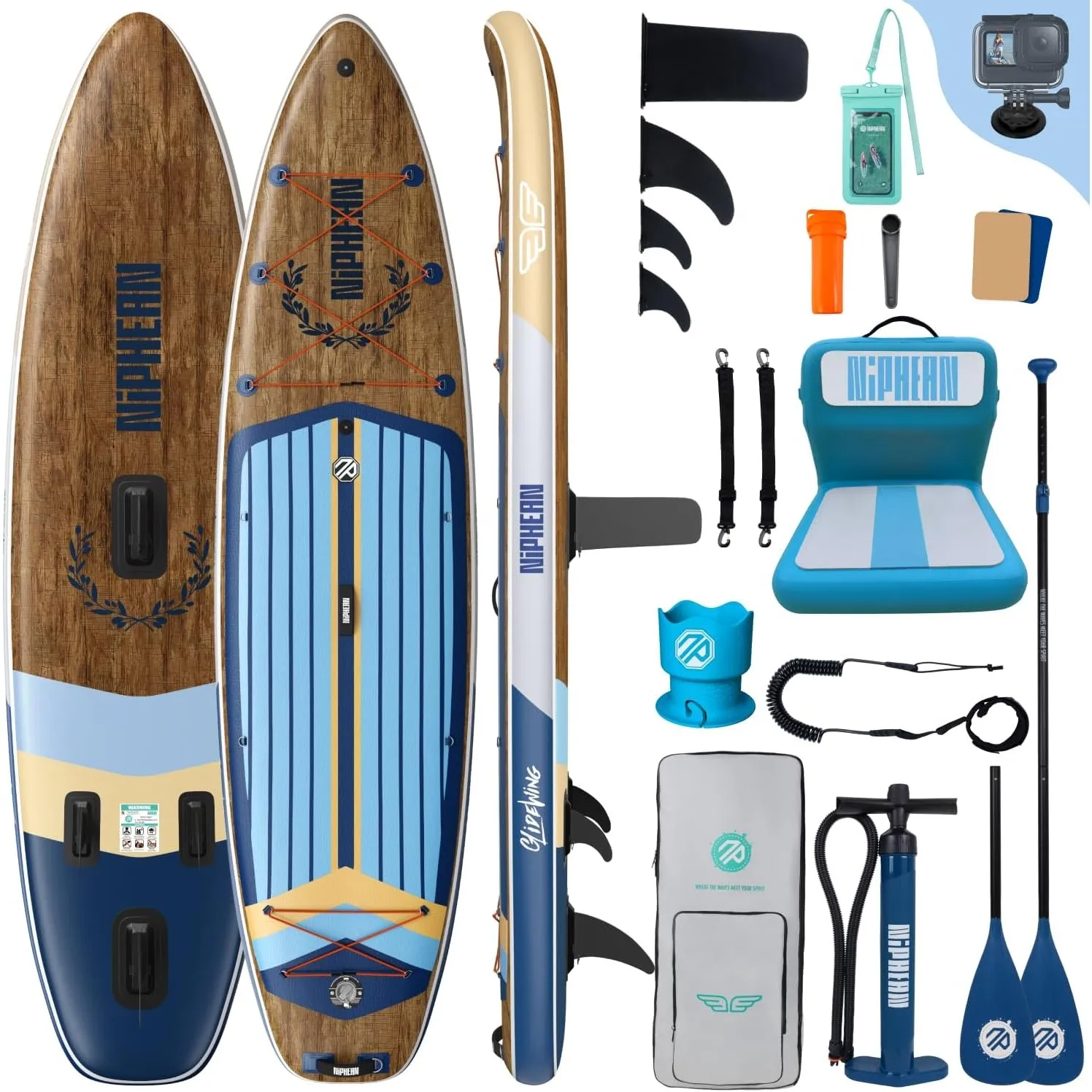 Niphean (Extra Groß) Stand Up Paddling Board, SUP für 2+1 Personen/Familien, SUP Board mit (Anfängergeeignet) StabilTra…