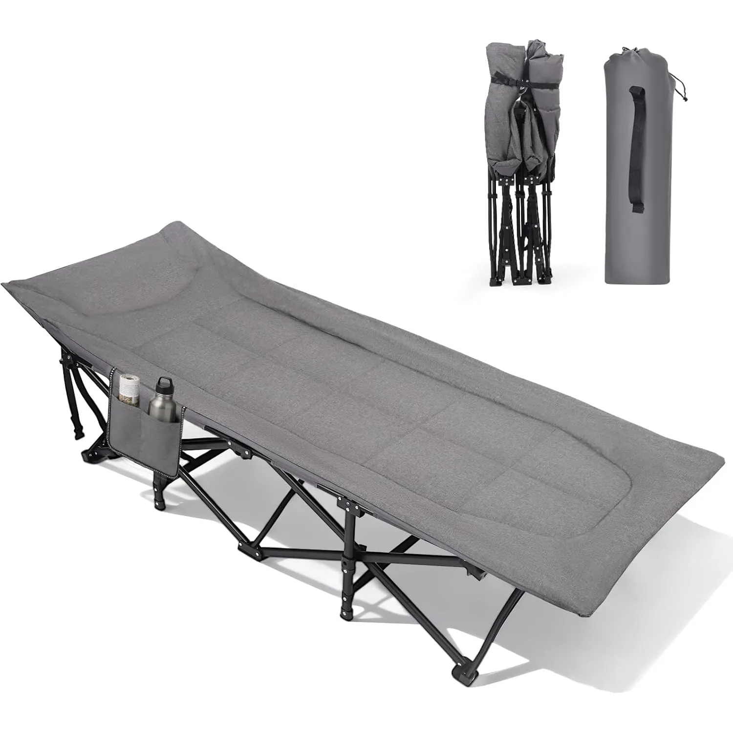 Sekey Campingbett klappbar mit Polster & Seitentasche, bis 190 x 71 x 36 cm, überbreite Liegefläche, Campingliege/Sonne…