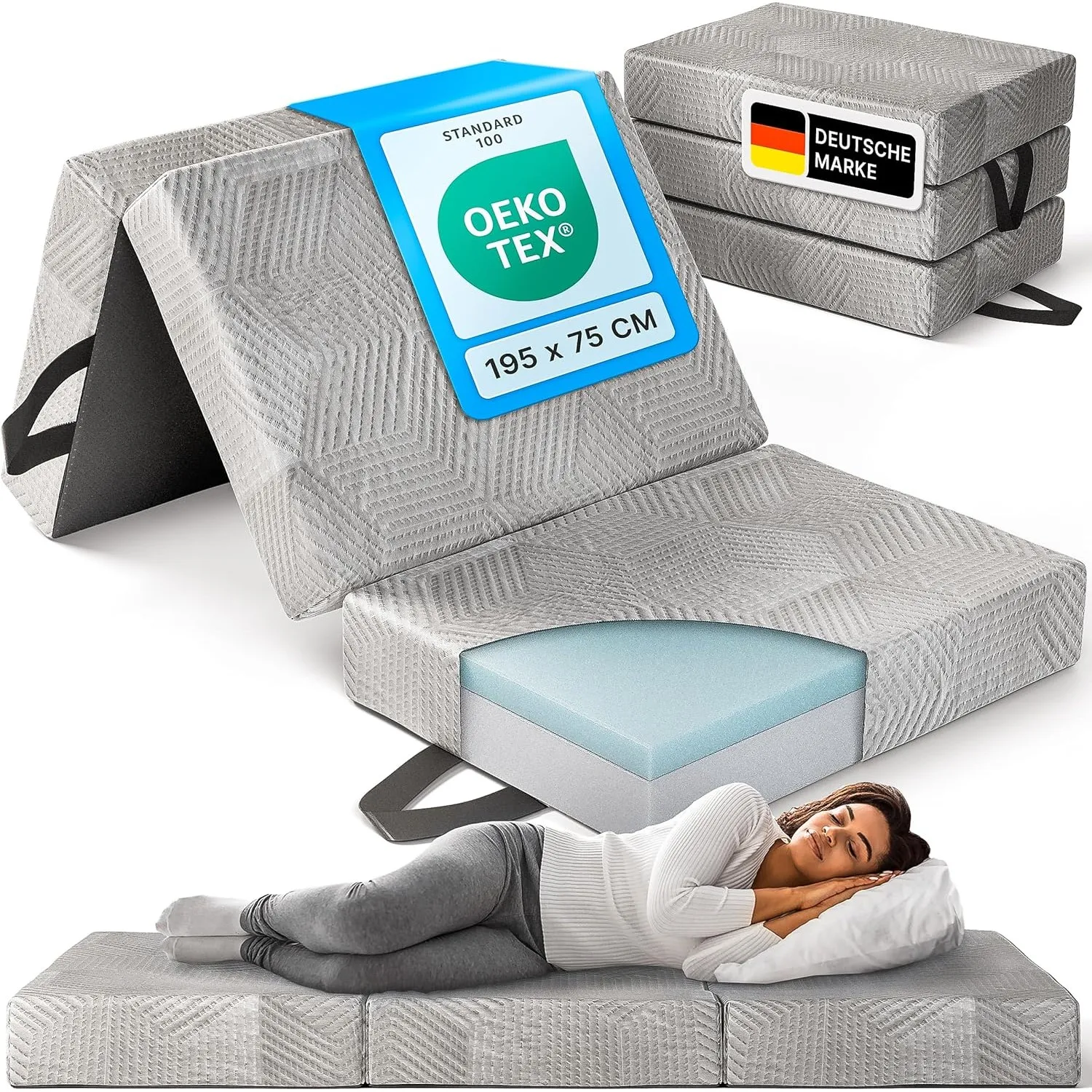 Komfort Klappmatratze 75 x 195 x 15 cm - Memory Foam - Gästebett und Faltmatratze als Gästematratze - Bequem & waschbar