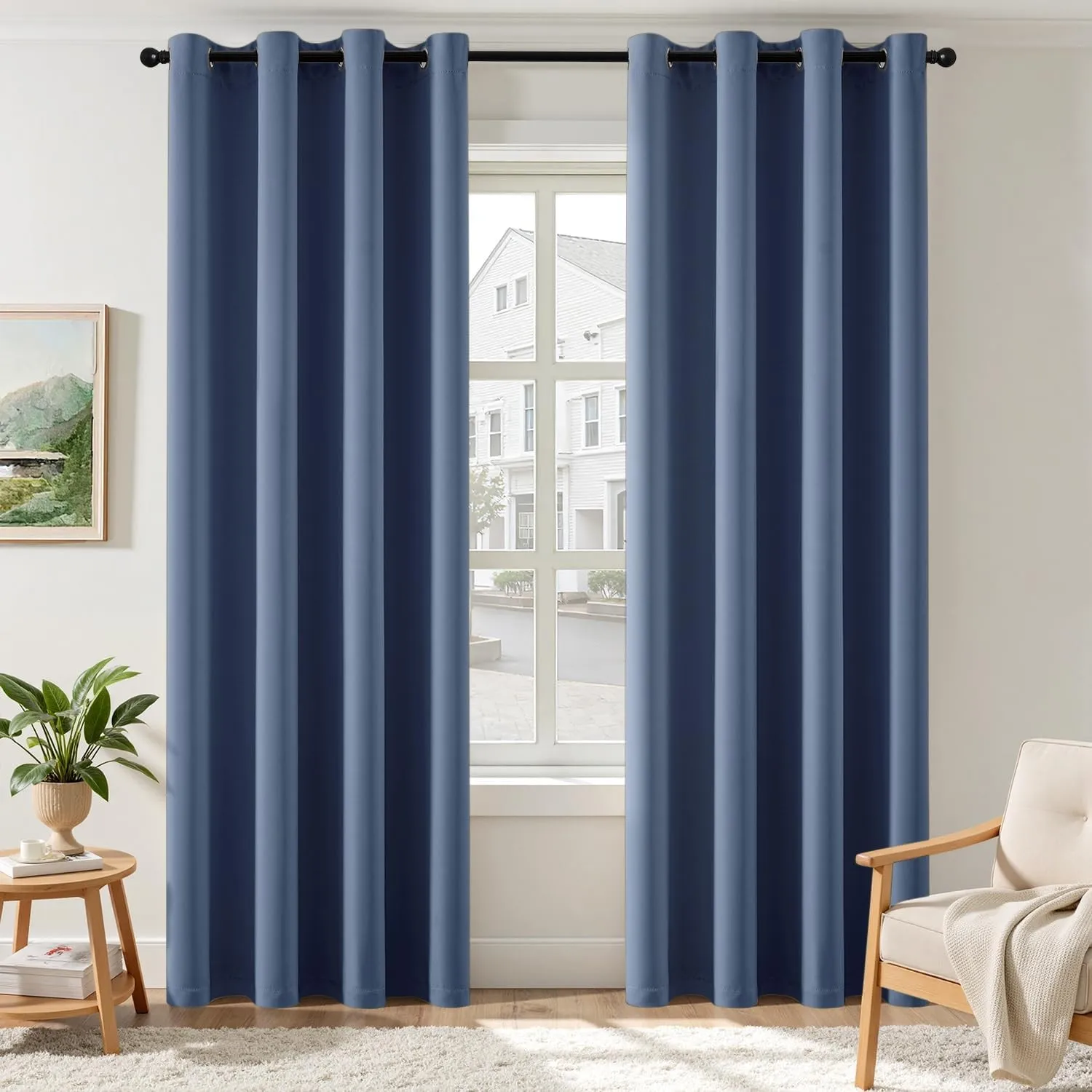 EMEMA Verdunklungsvorhänge mit Ösen 2er Set 140x225cm Steinblau Gardinen