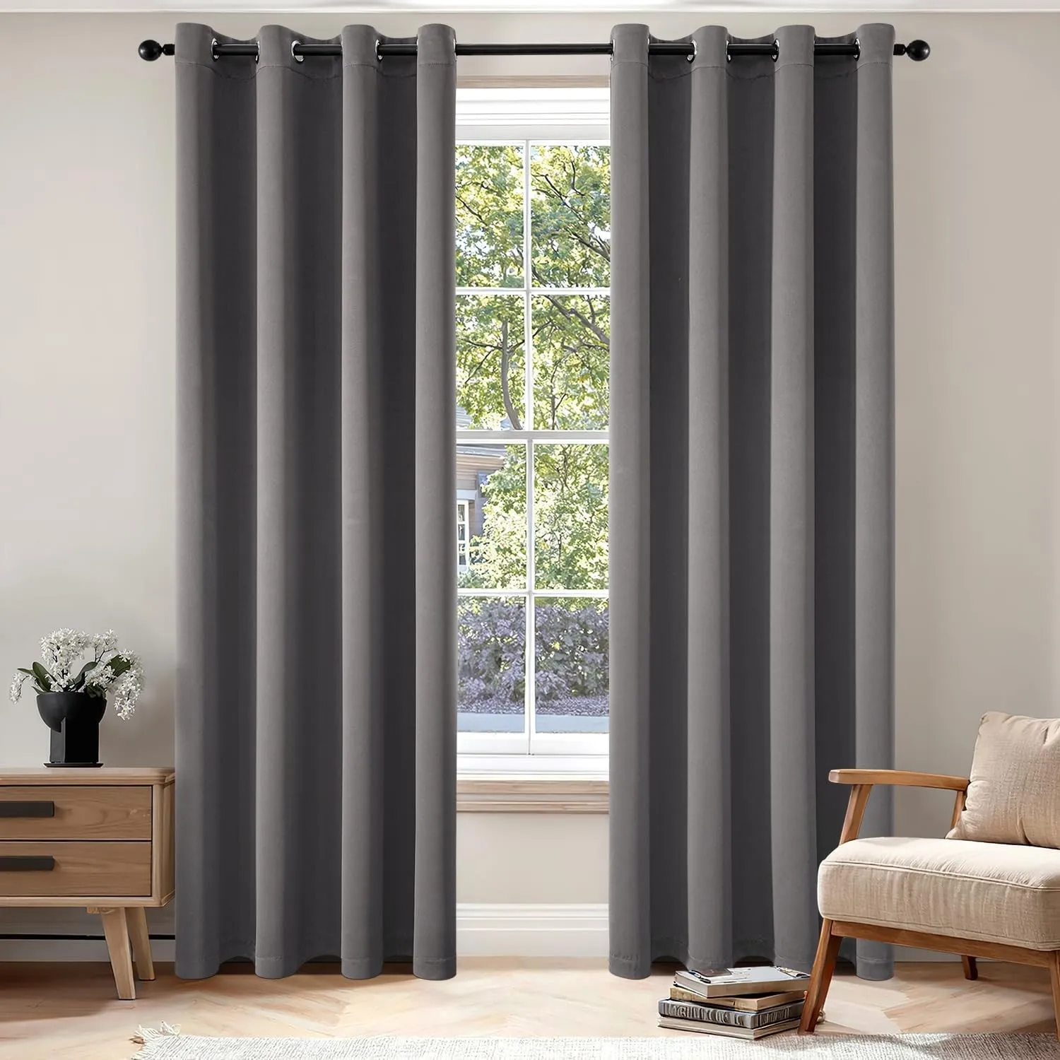EMEMA Verdunklungsvorhänge mit Ösen 2er 140x235cm Grau Blickdicht Gardinen