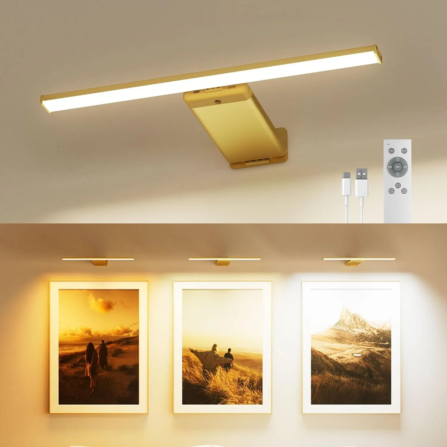 Bildbeleuchtung Kabellos, 12000mAh Akku Wiederaufladbare Bilderlampe mit Fernbedienung, Dimmbare LED Wandleuchte Innen …