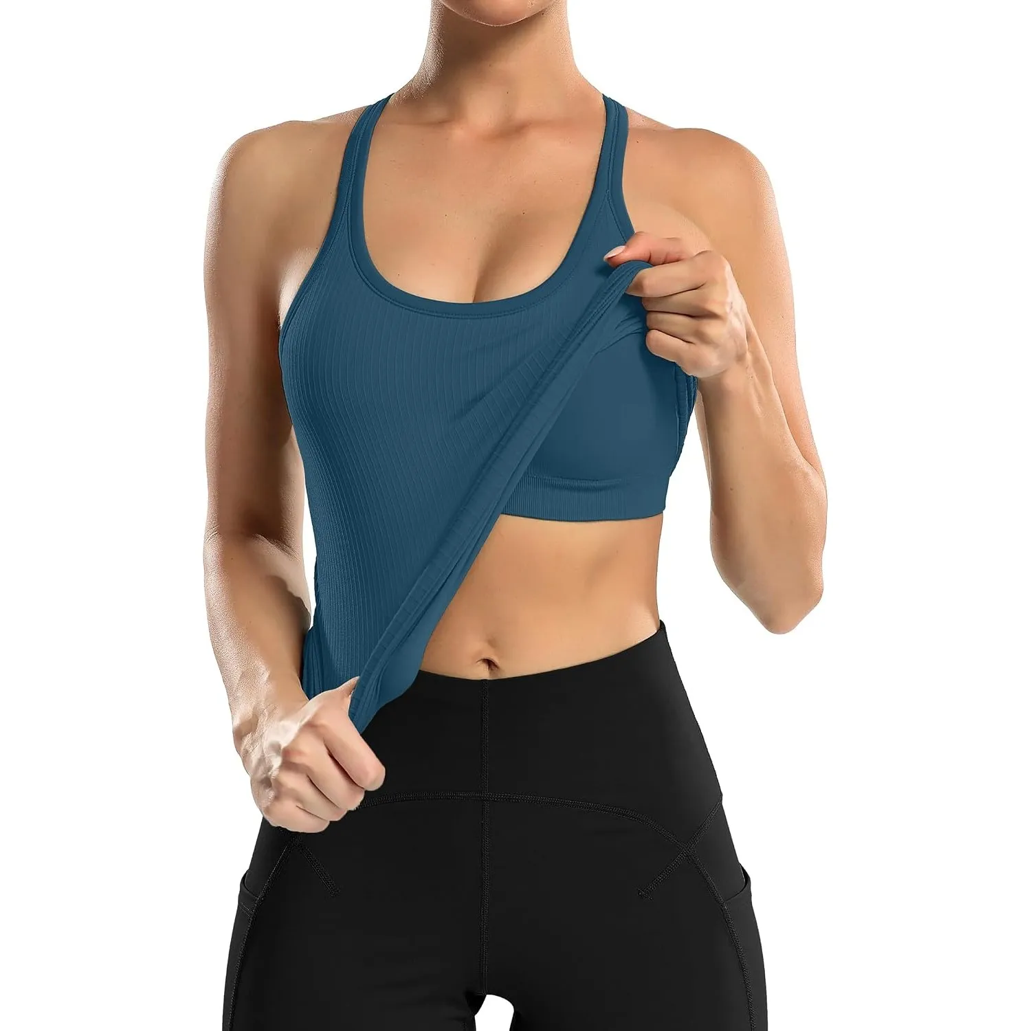 Charmo Tank Top Damen Sommer Top mit integriertem BH Eng Sporttop Racerback Sportshirt mit Rundhalsausschnitt