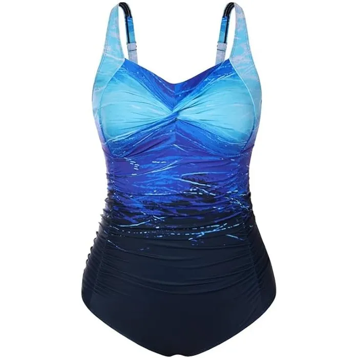 Hanna Nikole Damen Große Größen Einteiliger Badeanzug Bauchweg Bademode Swimsuit V-Ausschnitt Ruched Monokinis