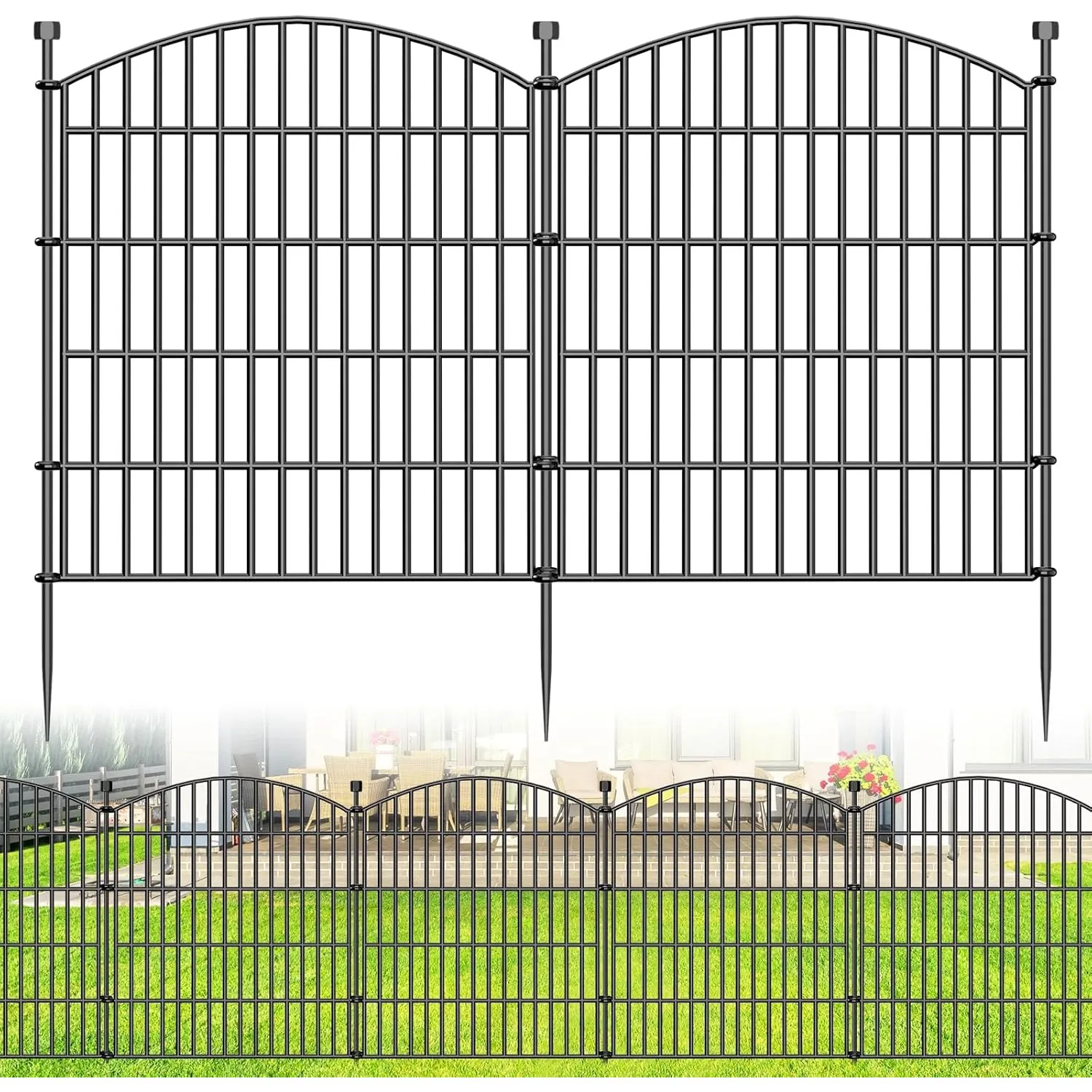 10 Teile Gartenzaun ohne Eingraben – 81,3 cm hoch / 7.2 m lang. Hoher, wetterfester Metall-Sichtschutzzaun für Garten, …