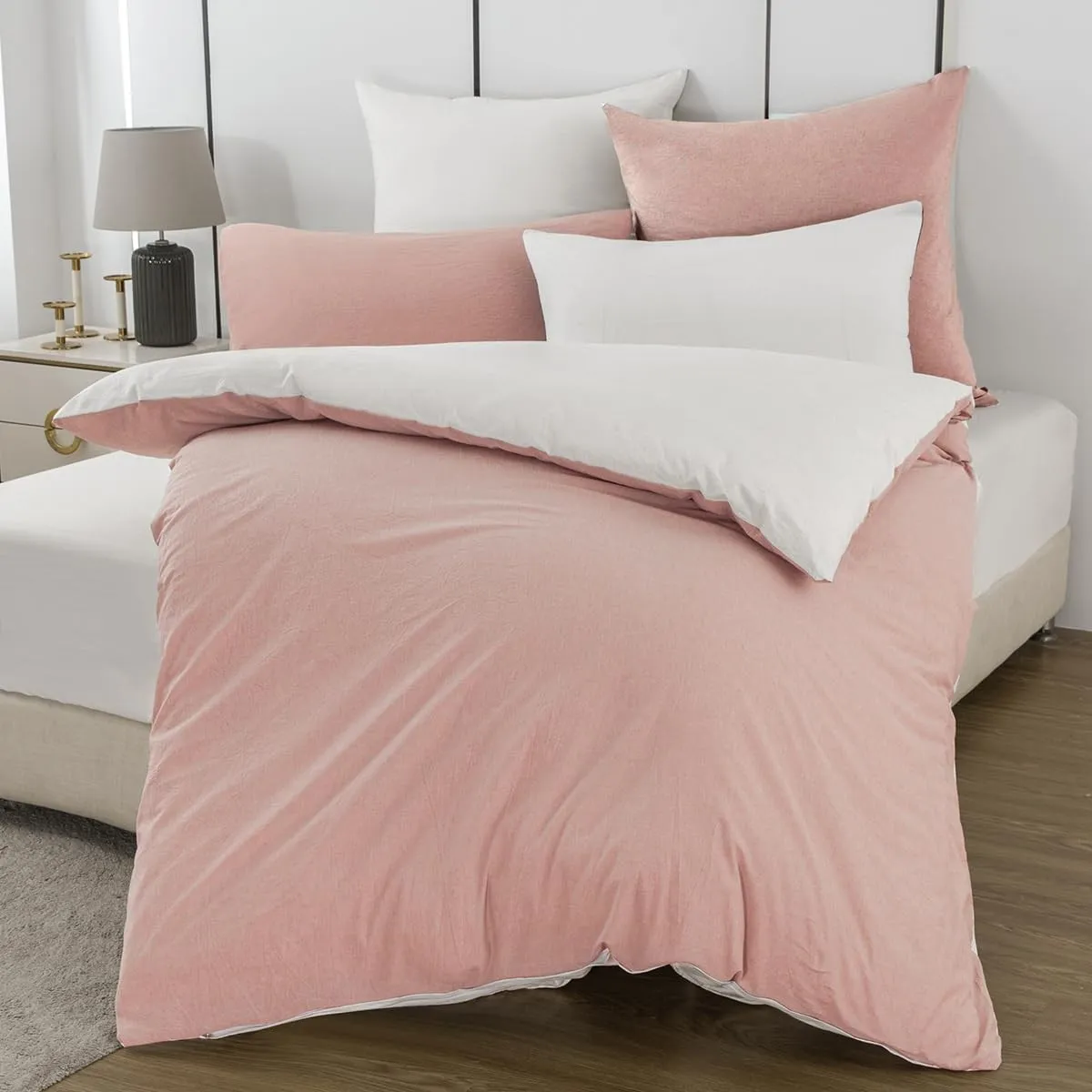 Bettwäsche 140x200 Baumwolle Rosa/Weiß - Bettwäsche-Sets 2teilig Weich, 100% Gewaschene Baumwoll, Enthält 1 Bettbezug 1…