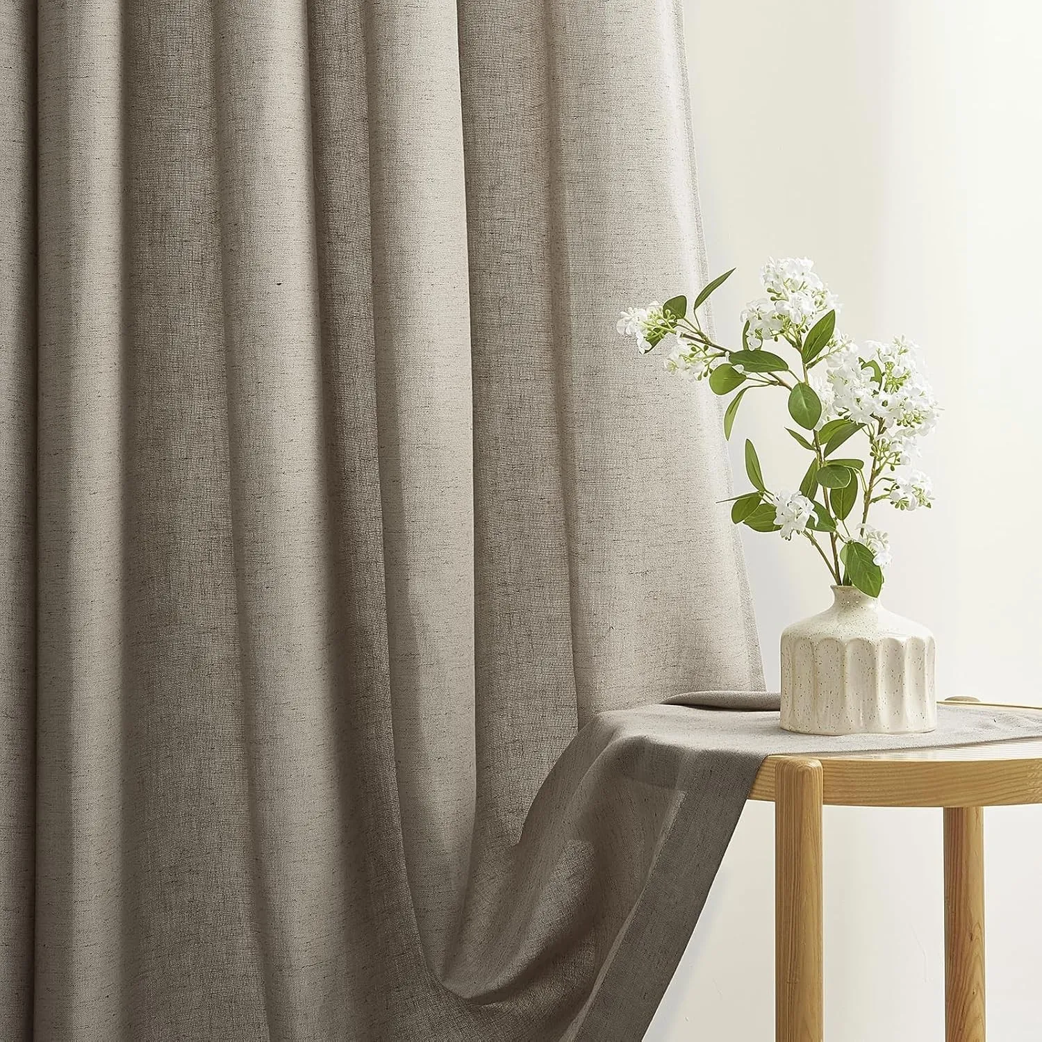 Topfinel Vorhänge Wohnzimmer, Taupe Burlywood Leinenoptik Gardinen mit Ösen 2er Set H 245 x B 140 cm Vorhang Leinen Bau…