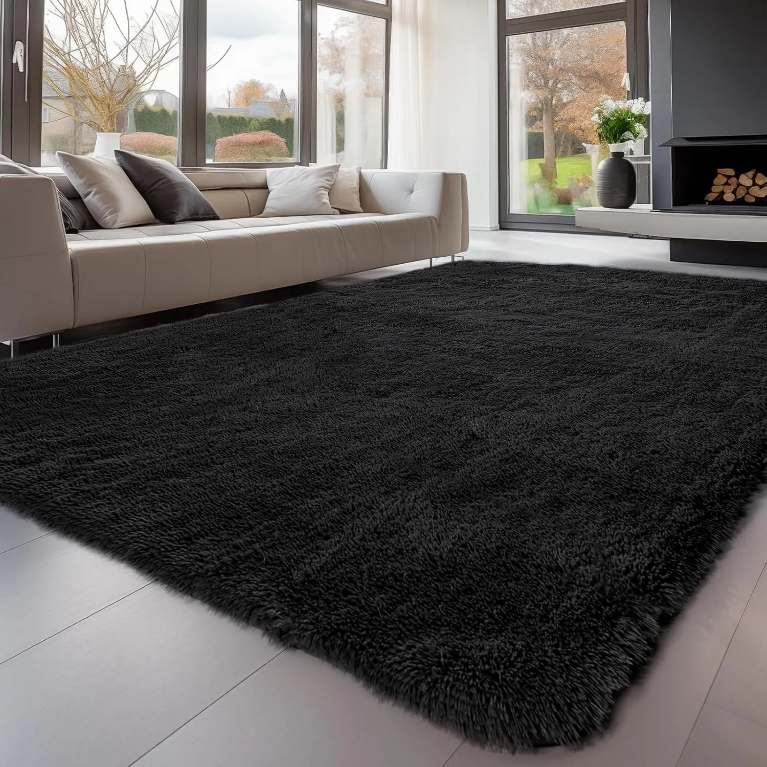 Sour Lemon Hochflor Teppich Groß, Schwarz Teppich Wohnzimmerteppich 300x425