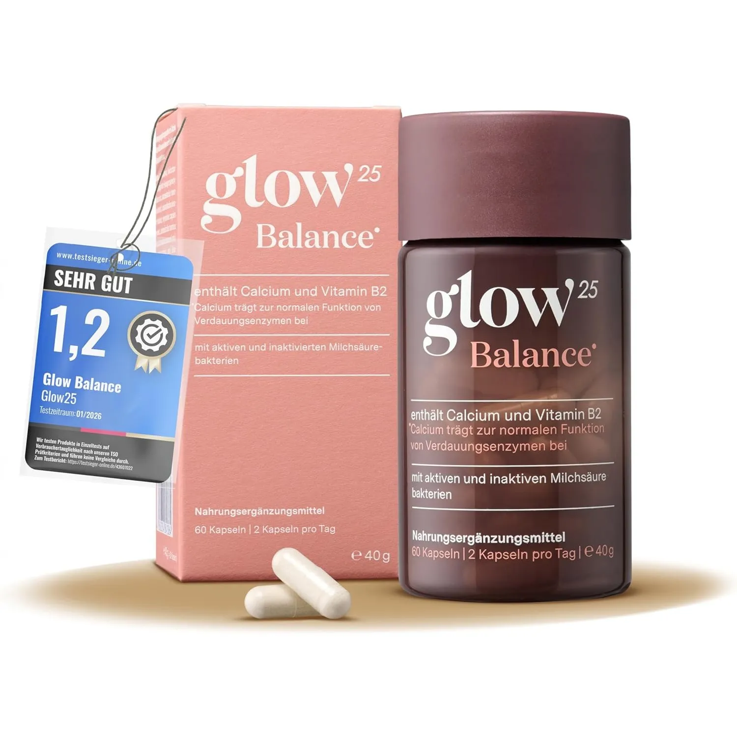 Glow25® Balance [30 Portionen] – mit Milchsäurebakterien, Kiwifruchtpulver, Inulin, Calcium und Vitamin B2 – leicht ver…