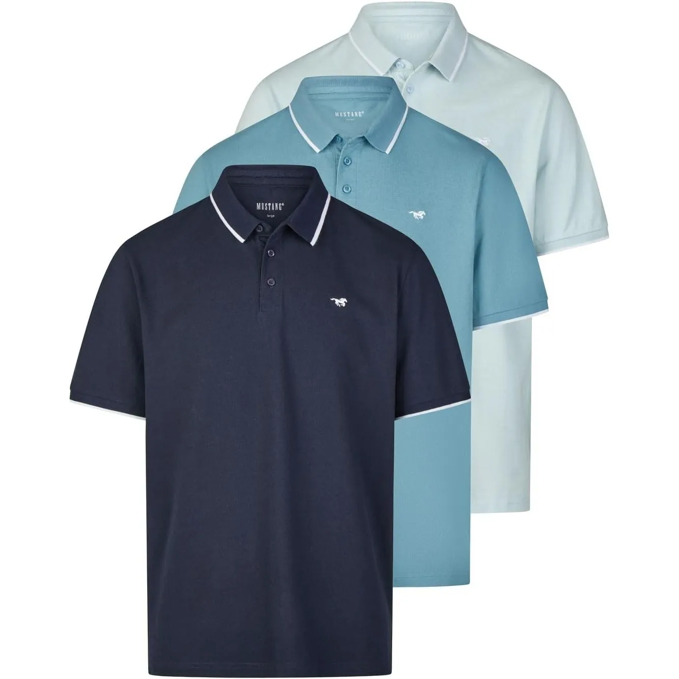 MUSTANG Poloshirt Herren Kurzarm 3er Pack Pablo Regular Fit Shirt Sommer Basic Baumwolle Einfarbig Blau Grün Schwarz We…
