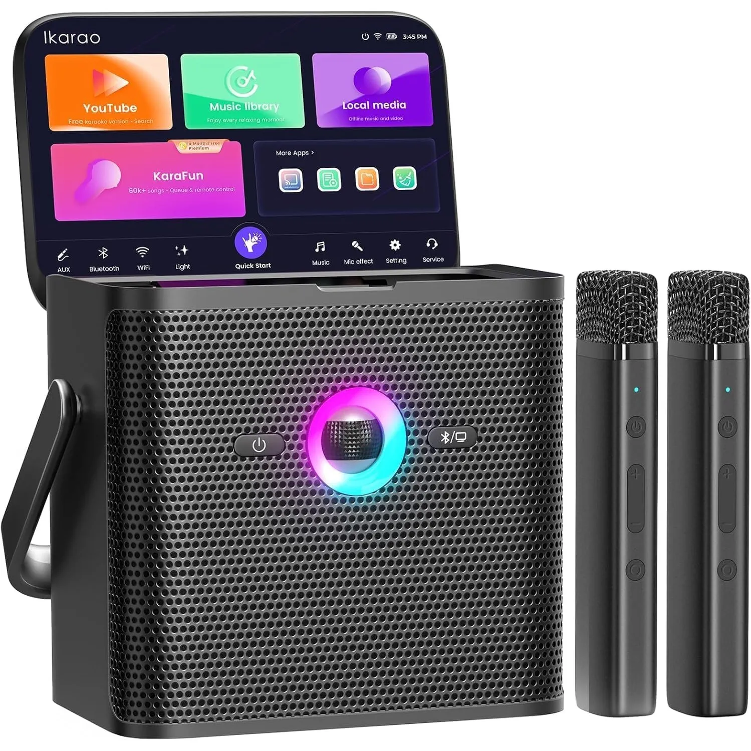 Ikarao Karaoke-Maschine für Erwachsene Kinder, mit Songtext-Display, WiFi-Verbindung zu YouTube & Karaoke-App, 2 EQ Aut…