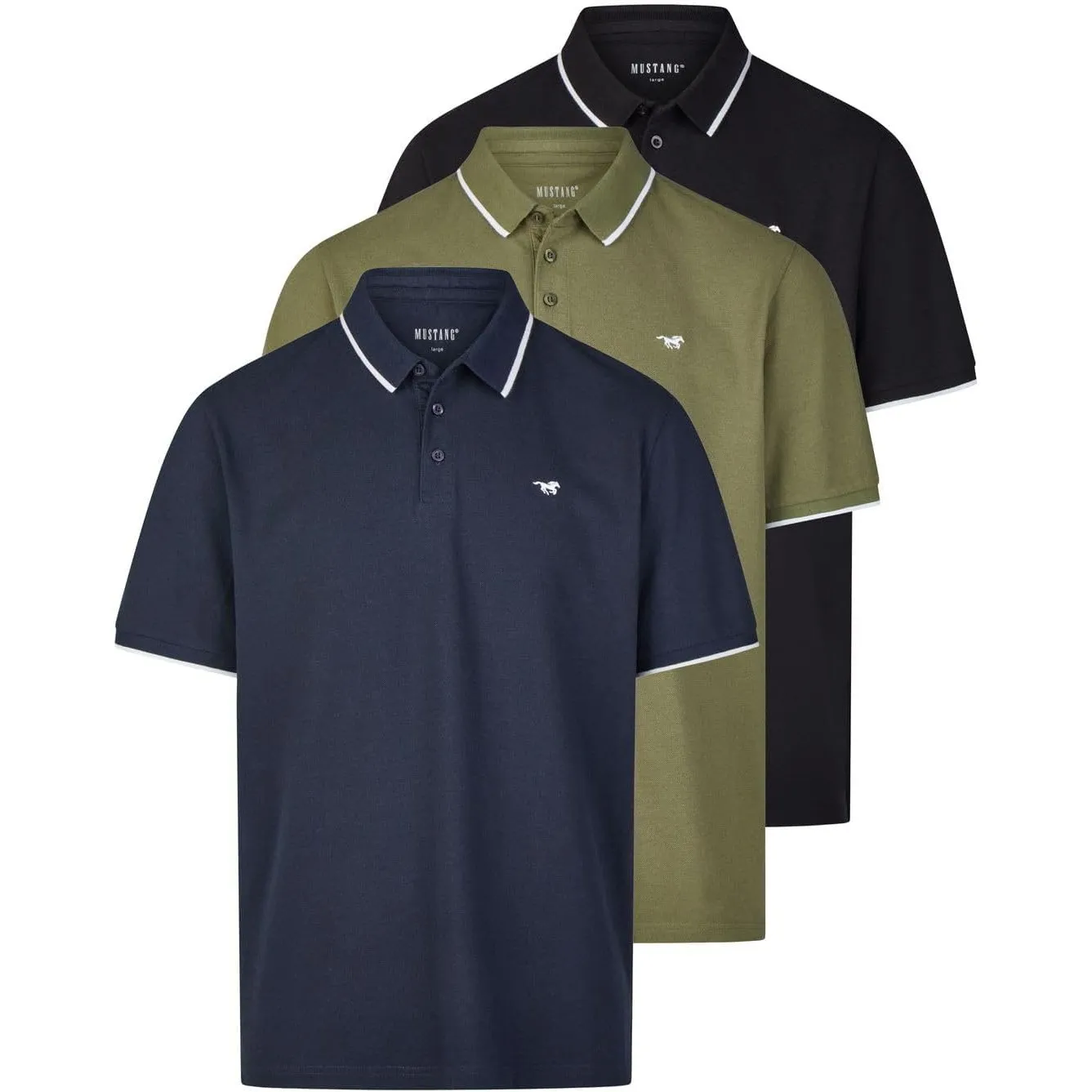 MUSTANG Poloshirt Herren Kurzarm 3er Pack Pablo Regular Fit Shirt Sommer | Basic Baumwolle Einfarbig Blau Grün Schwarz …