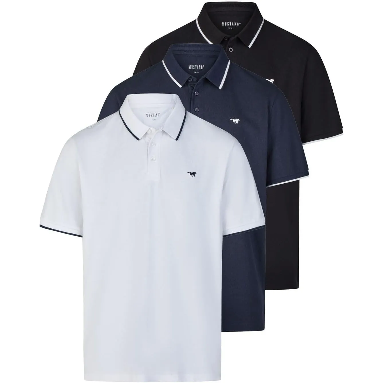 MUSTANG Poloshirt Herren Kurzarm 3er Pack Pablo Regular Fit Shirt Sommer Basic Baumwolle Einfarbig Blau Grün Schwarz We…