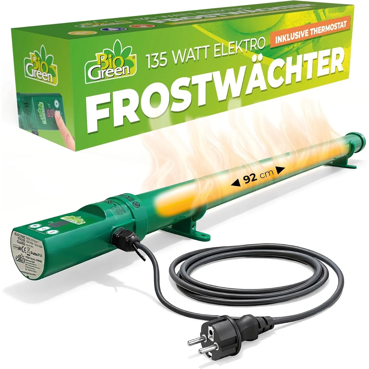 BioGreen elektrische Heizung für Gewächshäuser | Frostwächter inkl. Digitalthermostat | 135 W Gewächshausheizung mit Üb…