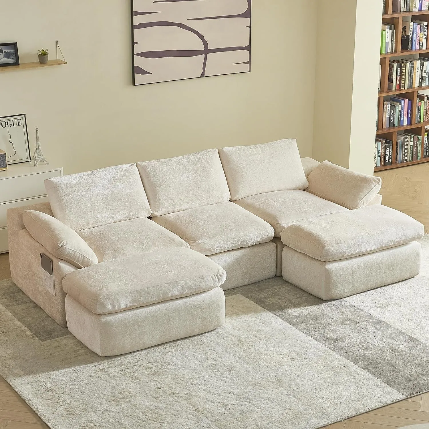 Vamcheer Modular Sofa U Form, Boneless Couch Schlaffunktion, Beige 269 cm