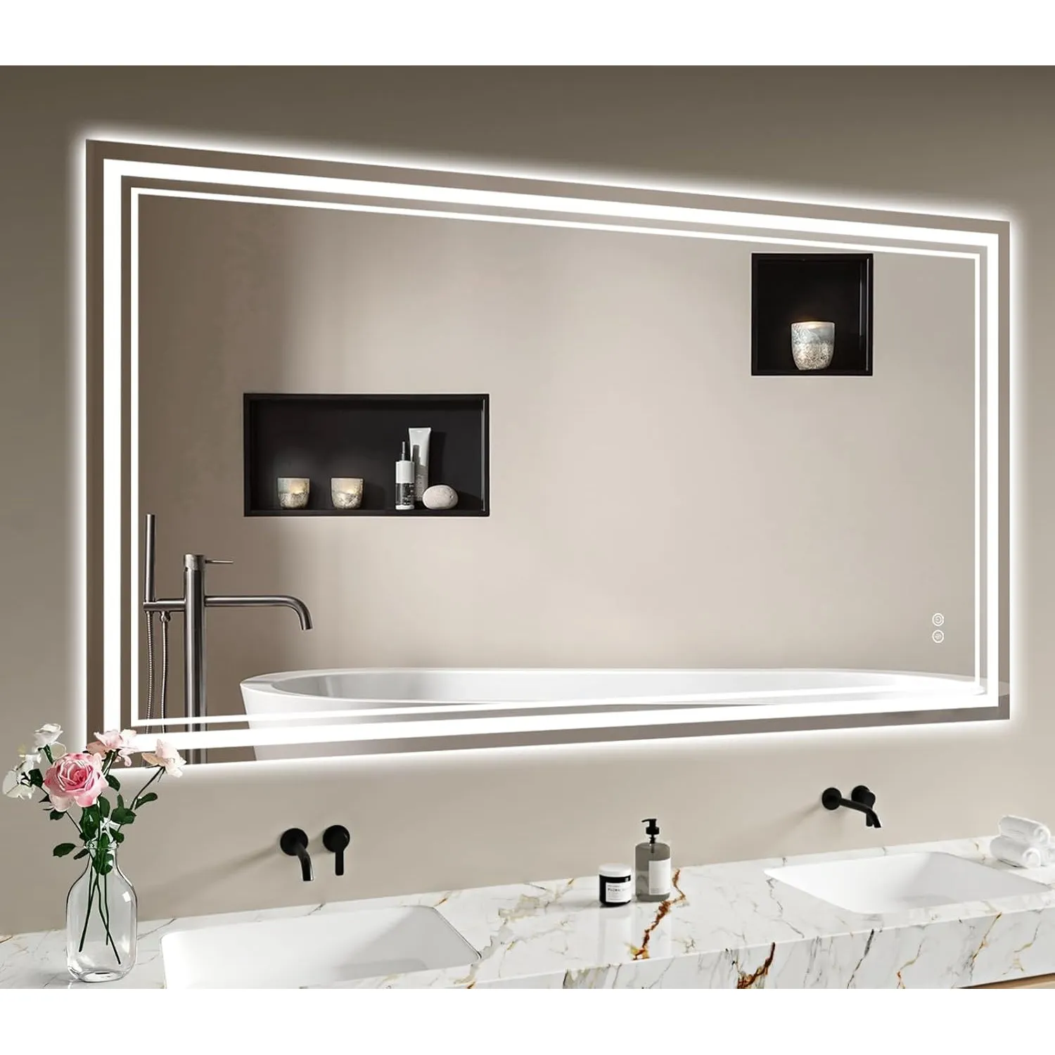 Badspiegel-mit-Beleuchtung 140x70cm - Badezimmerspiegel LED Badezimmer Spiegel mit Beleuchtung Beschlagfrei, Touch-Scha…