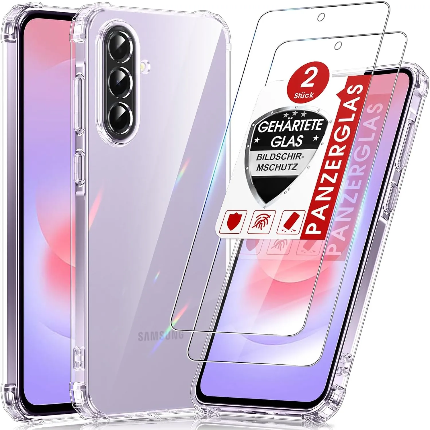 LeYi für Samsung Galaxy A37-5G Hülle mit 2 Stück Schutzfolie-Transparent
