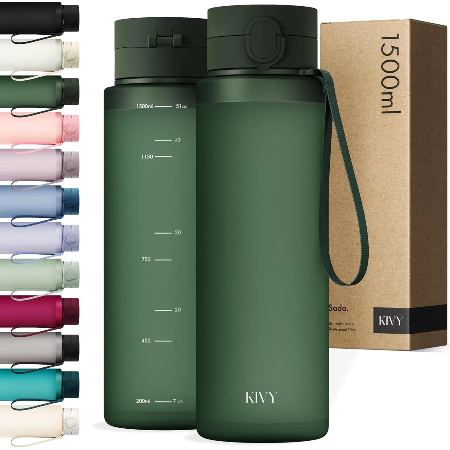 KIVY Trinkflasche 1,5 Liter - Kohlensäure geeignet & Auslaufsicher - Für Sport, Schule & Büro - Sport Trinkflasche Gym …