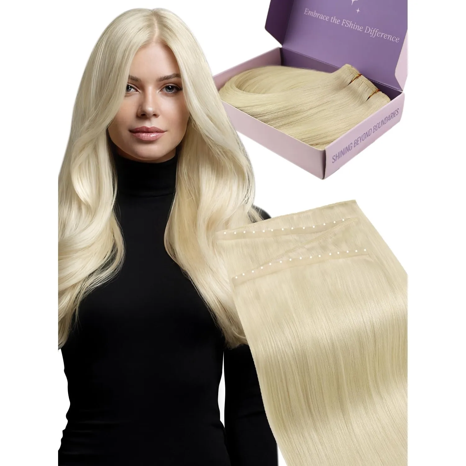 Fshine Echthaar Tressen Blond 55cm 100g Butterfly-Weft-Haarverlängerung