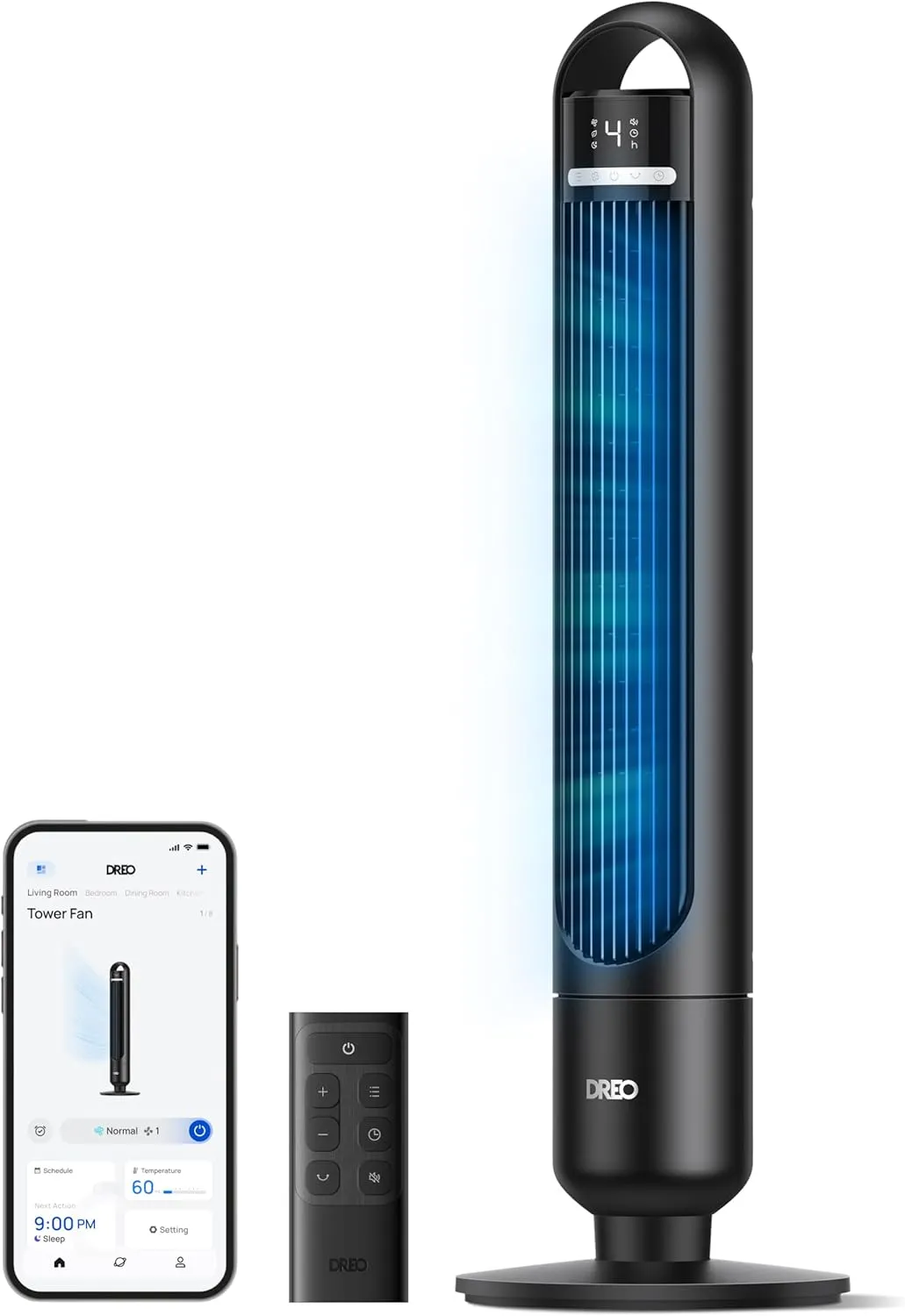 DREO Smart Tower Fan for Bedroom, Quiet Floor Fan with 28 dB, Air Range up to 8.8 m, 4 Levels & 3 Modes, 8 Hour Timer, …