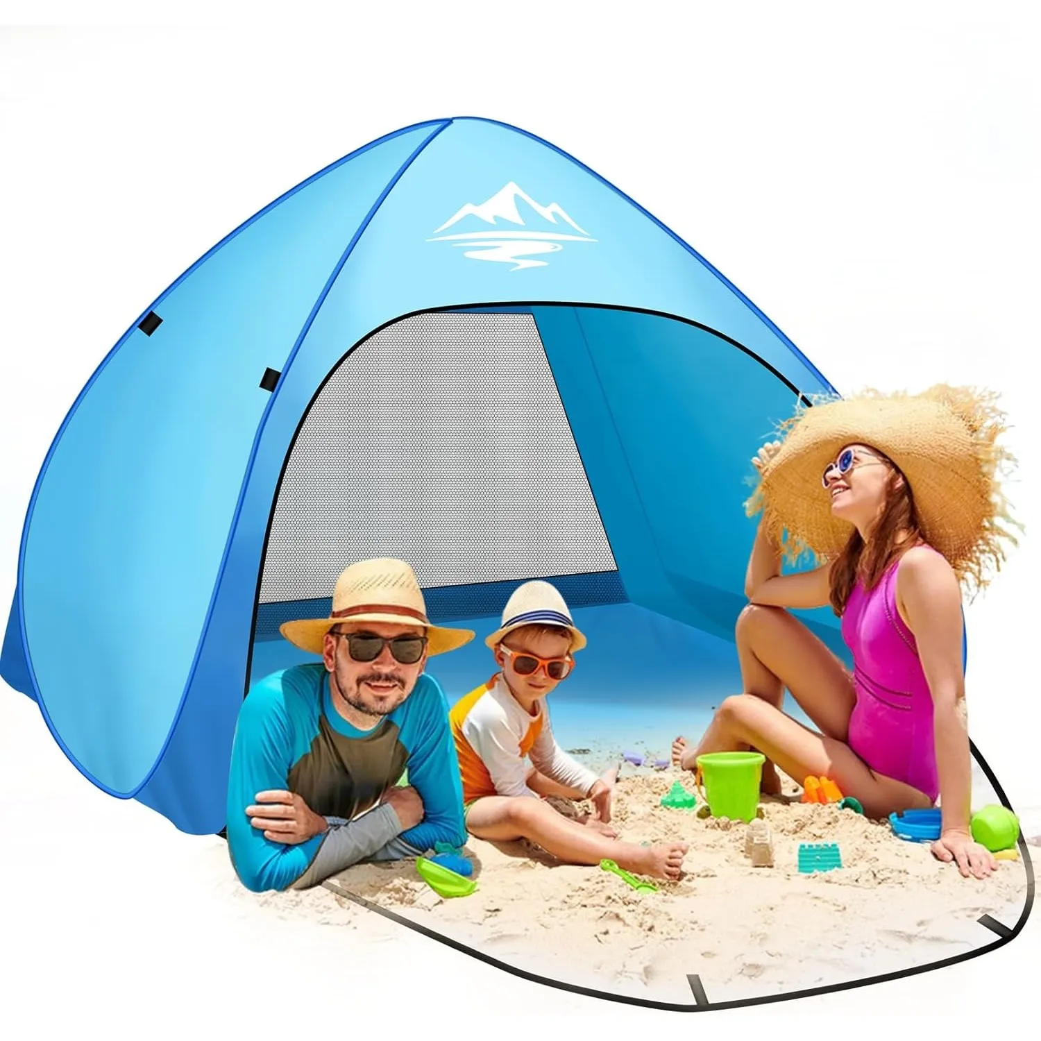Strandmuschel Pop Up Strandzelt 3-4 Personen, Pop Up Strandmuschel mit Reißverschlusstür UV-Schutz 50+ Windschutz Stran…