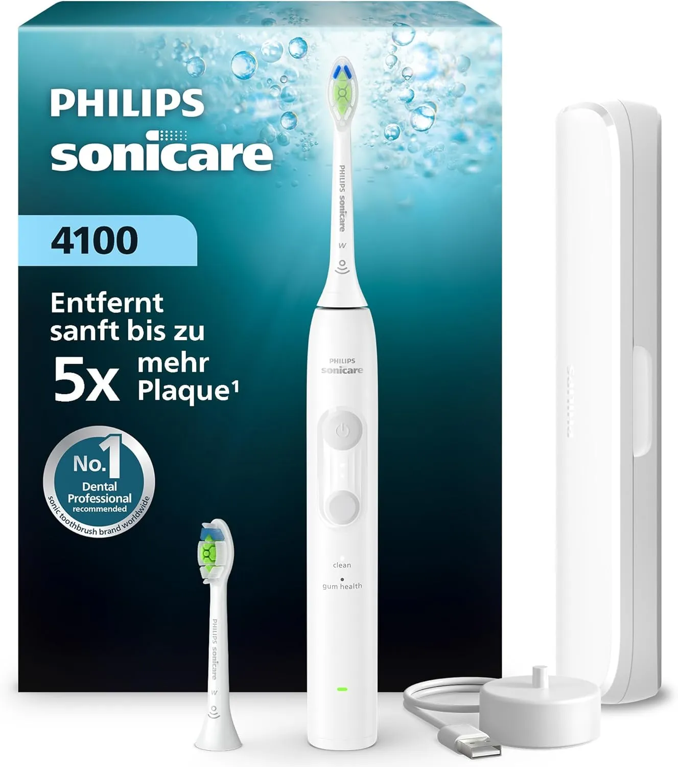 Philips Sonicare Series 4100 Elektrische Zahnbürste – Schallzahnbürste mit Drucksensor, 4 Putzeinstellungen, EasyStart,…