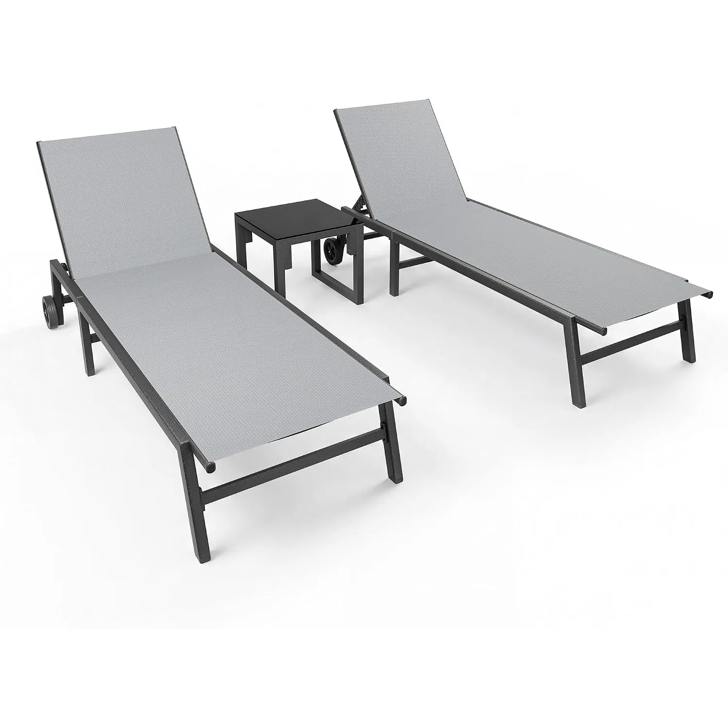 UDPATIO Sonnenliege 2er Set mit Tisch, Gartenliege wetterfest mit Rollen, 5-Fach Verstellbar, Relaxliege, Liegestuhl fü…