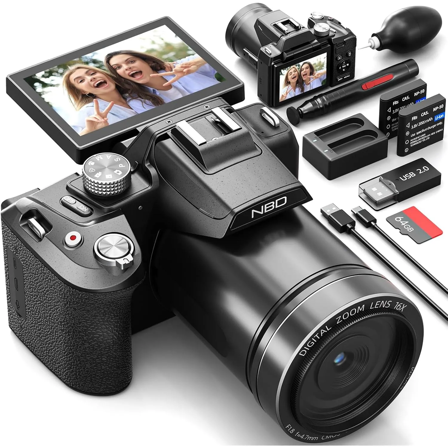 NBD 8K Digitalkamera 64MP mit Autofokus, 16X Digitalzoom