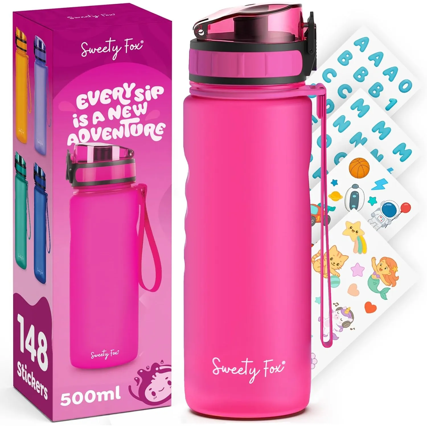 Sweety Fox - Kinder-Trinkflasche Kohlensäure Geeignet 500ml - Pink